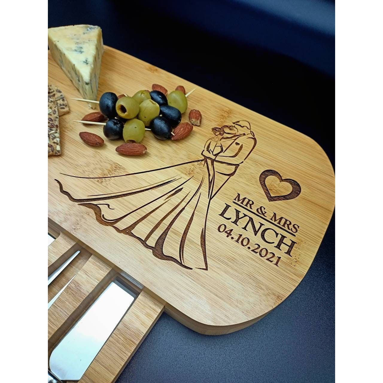 Personalised Cheese Board And Accessories . Wedding Established. Custom Cheeseboard. Wedding Anniversary Gift For Couples. Wedding Gifts.