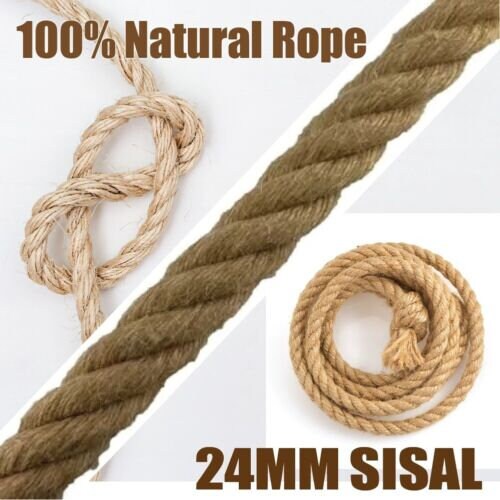 24mm Sisal Rope - Natural Sisal Rope For Crafts, Decking, Cat Posts, Parrots, Rustic Decor Rope