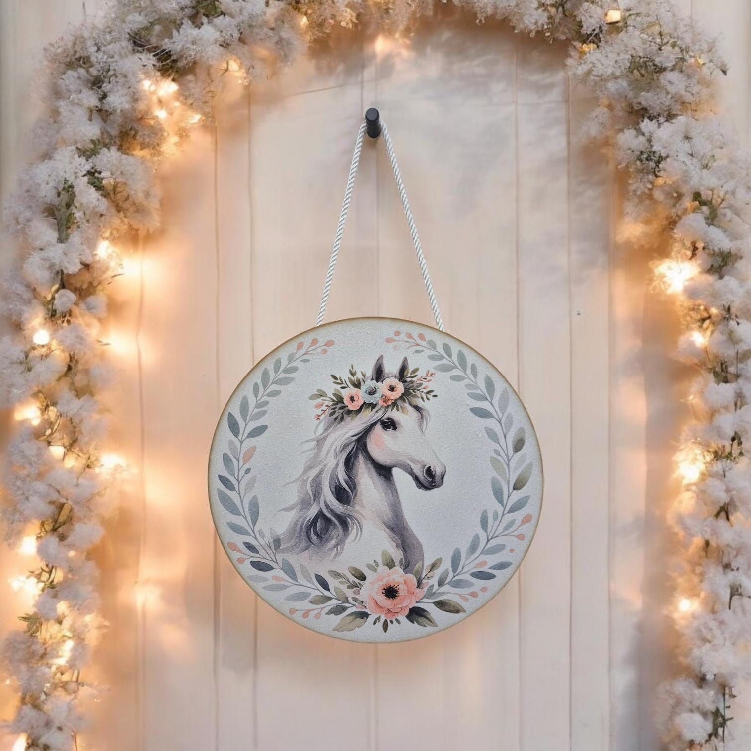 Wooden Horse Wall Art - Nursery Decor | Cute Animal Hanging Wall Art with Rope - Baby Girl/Boy Bedroom or Playroom Decor - Animal Prints