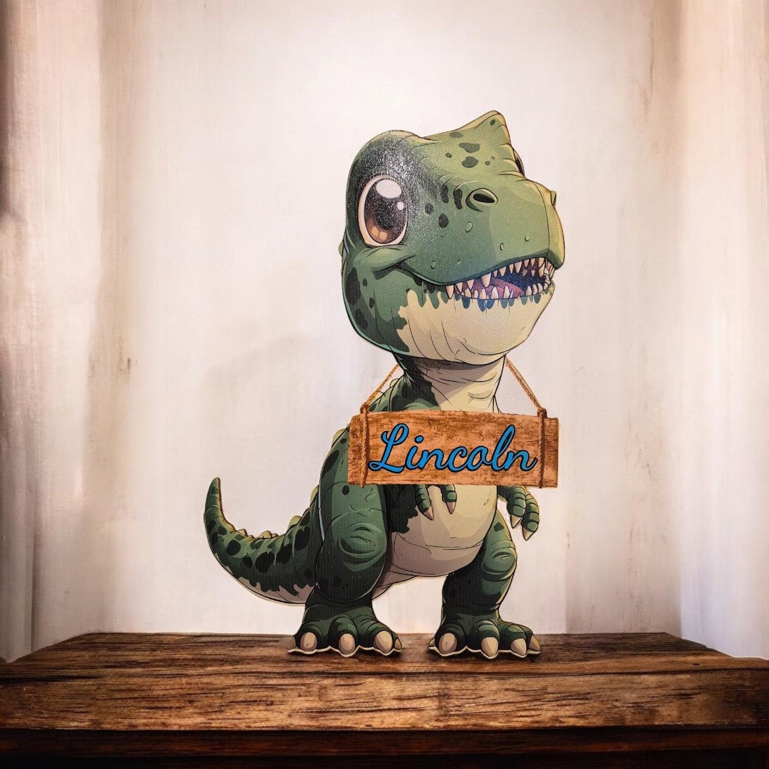 Personalised Dinosaur T-Rex Wall Art - 58cm Kids' Room Decor | Nursery, Playroom, Baby Boy/Girl Bedroom Decor | Cute Dinosaur Wall Art