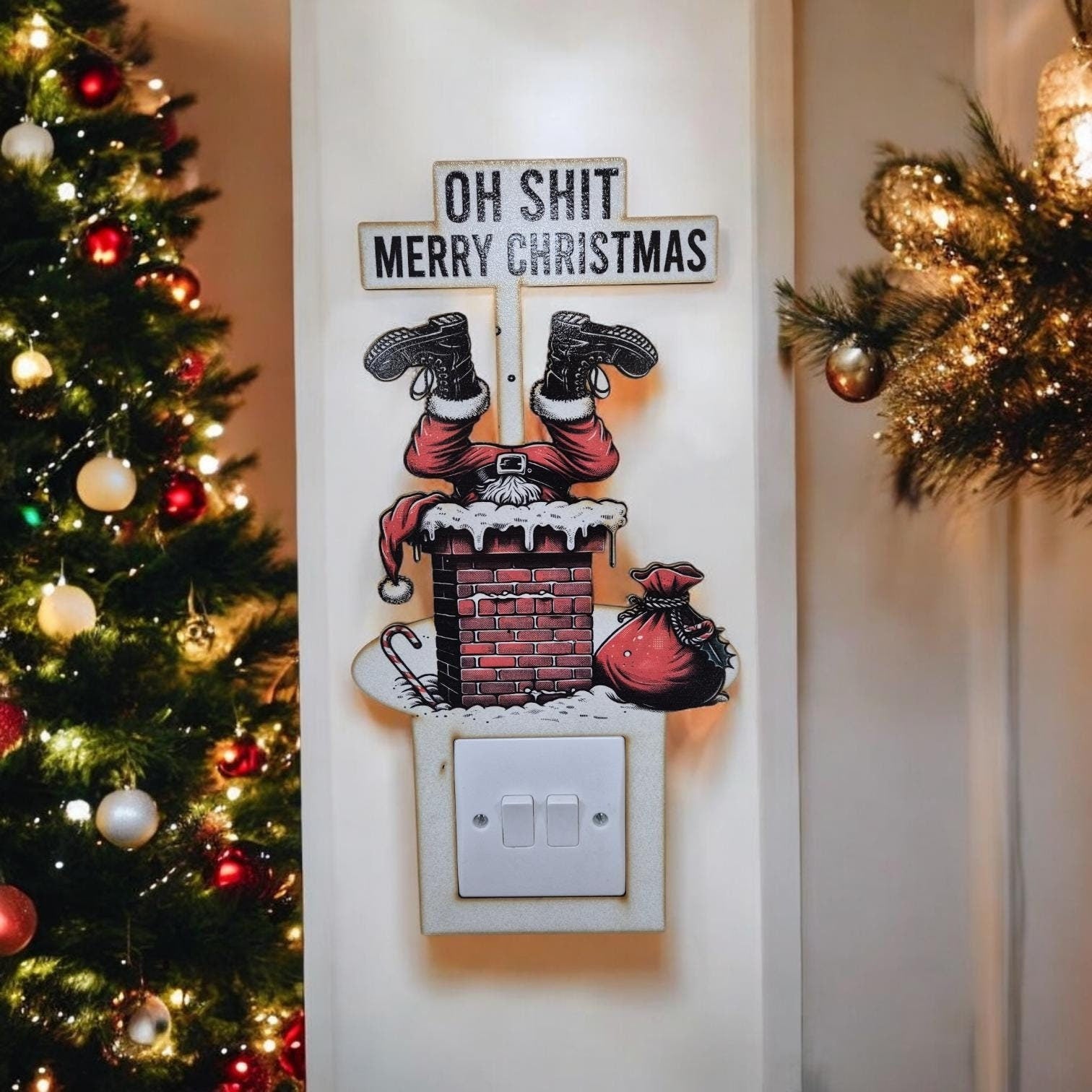 Funny Christmas Light Switch Surround - Santa Stuck in Chimney | Christmas Decor, Ornament, Decorations, Signs, and Home Decor Gifts