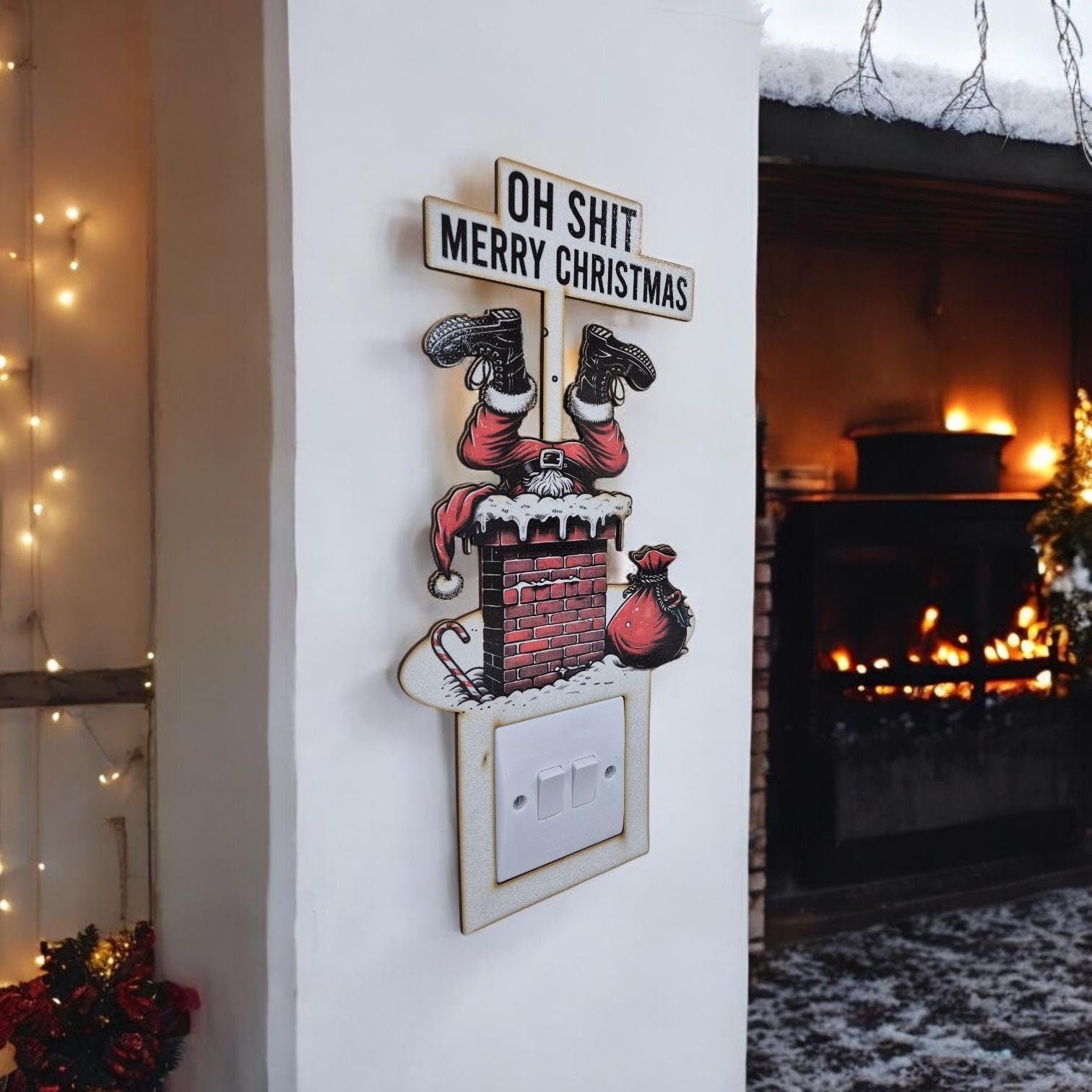 Funny Christmas Light Switch Surround - Santa Stuck in Chimney | Christmas Decor, Ornament, Decorations, Signs, and Home Decor Gifts