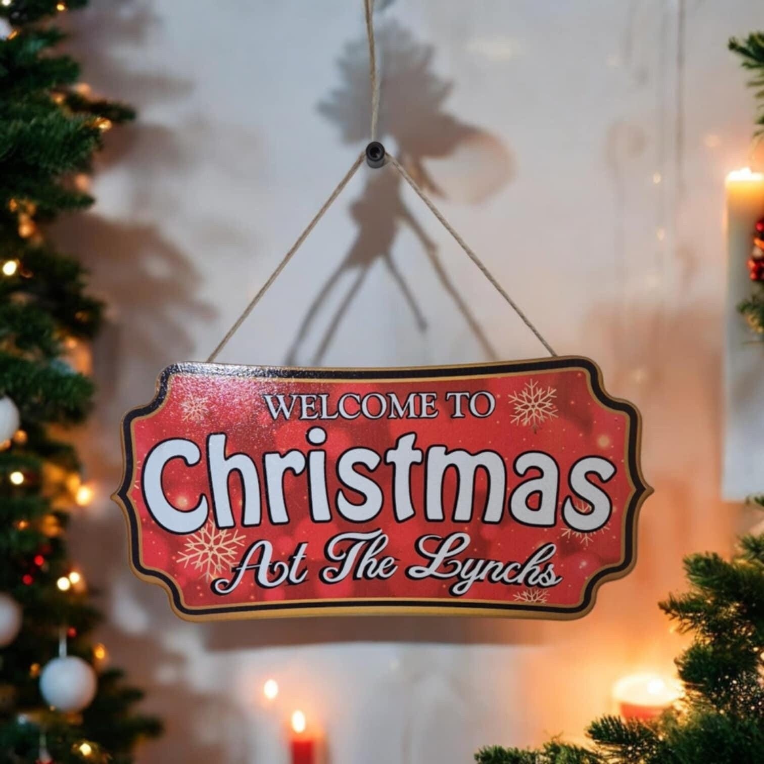 Personalised Christmas Sign - Welcome to Christmas Hanging Decoration | Custom Holiday Door Sign | Festive Christmas Decor for Home