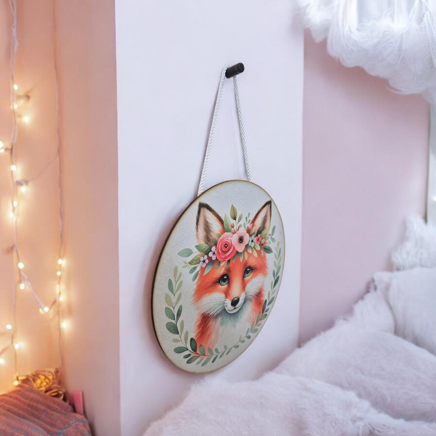Wooden Fox Wall Art - Woodland Nursery Decor | Cute Animal Hanging Wall Art - Baby Girl/Boy Bedroom or Playroom Decor- Animal Prints