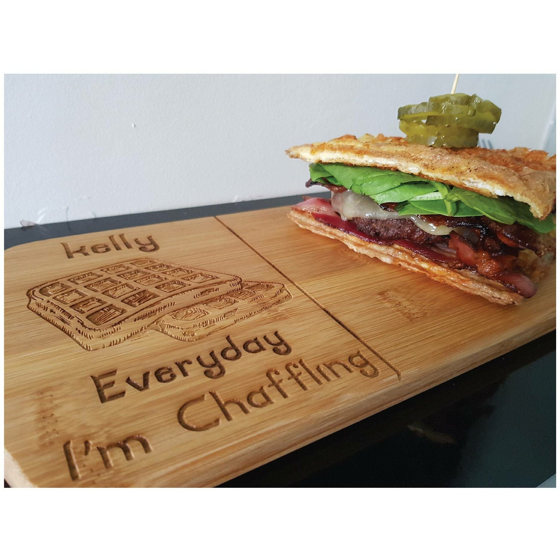 Chaffle Board,THE ORIGINAL Personalised Chaffle recipe board, Personalised paddle serving chaffle board, Bamboo chaffle serving board.KETO - PersonalisedByPicArt