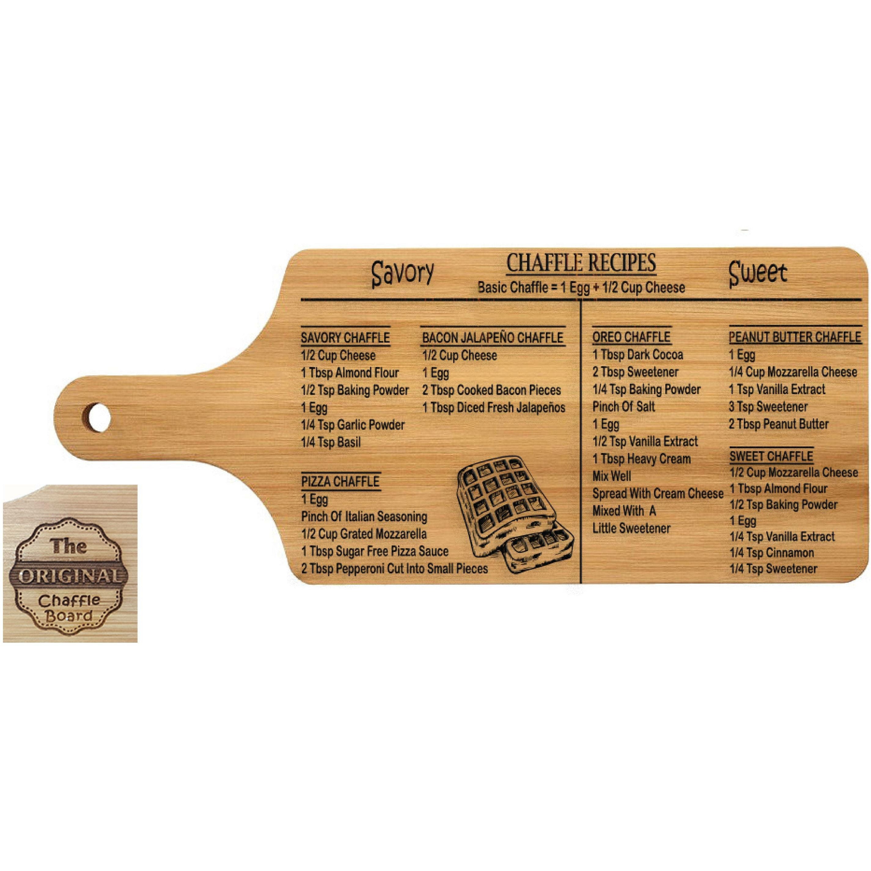 Chaffle Board,THE ORIGINAL Personalised Chaffle recipe board, Personalised paddle serving chaffle board, Bamboo chaffle serving board.KETO - PersonalisedByPicArt
