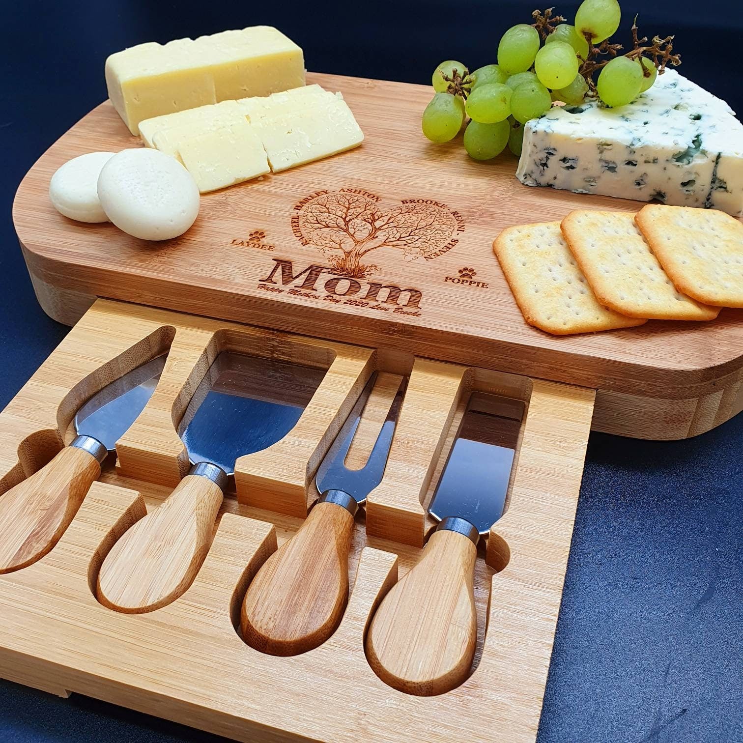 Mothers Day. Mothers Day Gift. Mothers Day Personalized. Mothers Day Gift Ideas. Gift For Her. Personalised Cheese Board and Accessories. - PersonalisedByPicArt