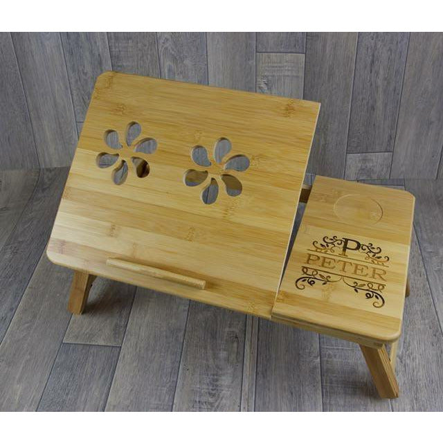 Long Distance Relationship Gift For Boyfriend - Personalized Laptop Lap Desk- Bamboo Wood - Laptop Bedside Lap Stand With Drawer. - PersonalisedByPicArt