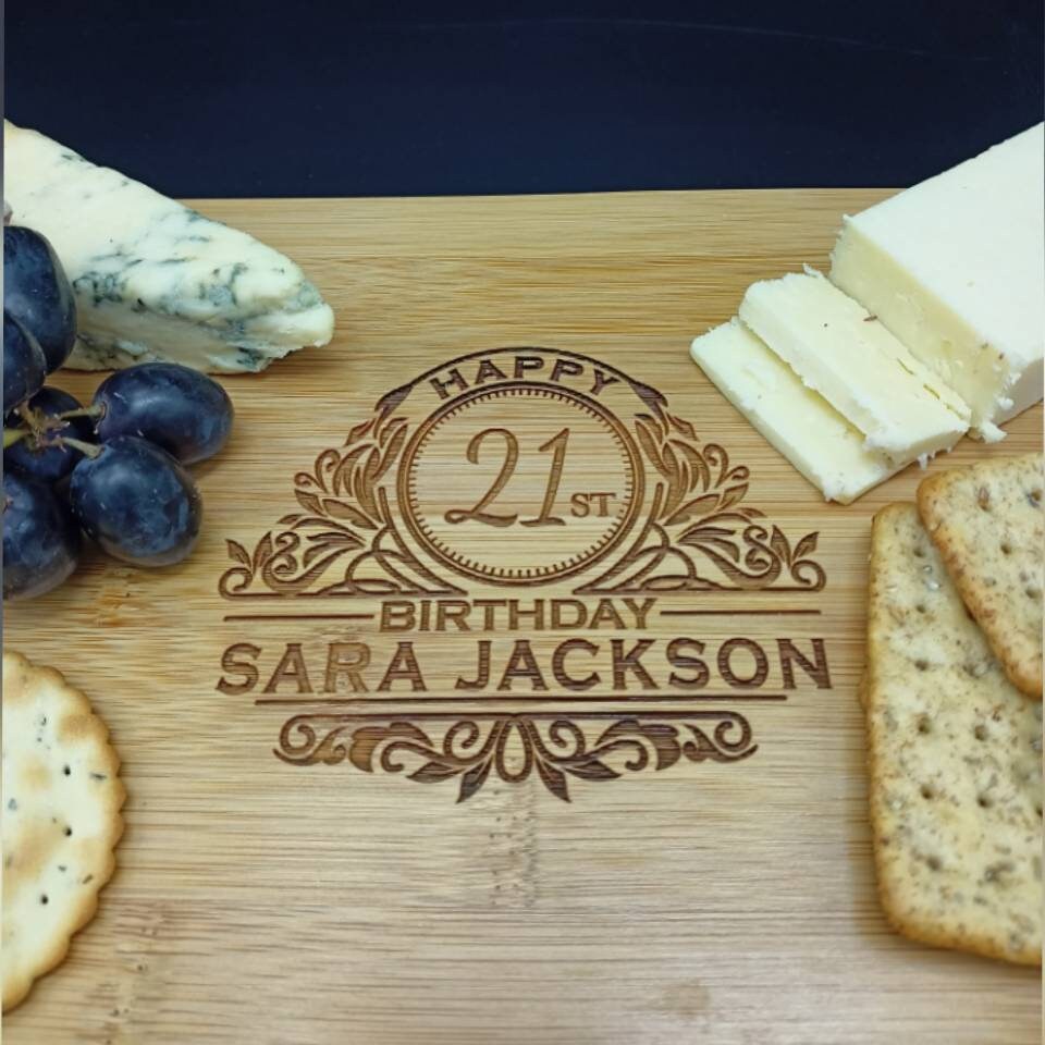 21st Birthday Gift - Personalized Bamboo Charcuterie Board
