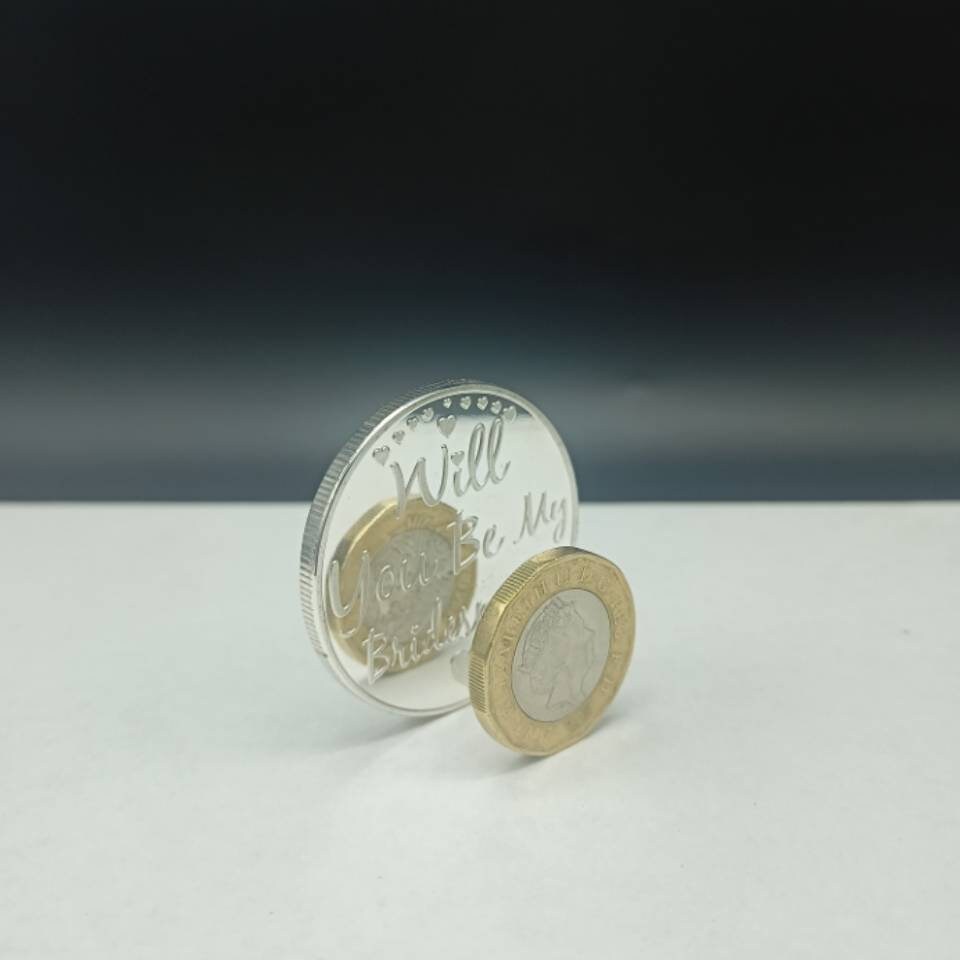 Bridesmaid Proposal - Will You Be My Bridesmaid - Commemorative Gift Coin With A Bamboo Wooden Personalised Custom Engraved Plaque Draft