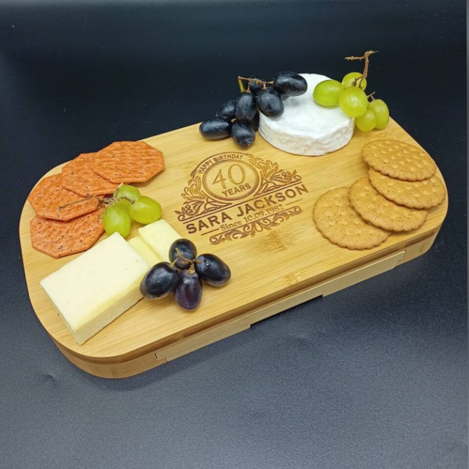 40th Birthday Gifts - Personalised Gift - Eco Friendly Bamboo Charcuterie Cheese Board - 40th Birthday Gift Ideas - Engraved Gift