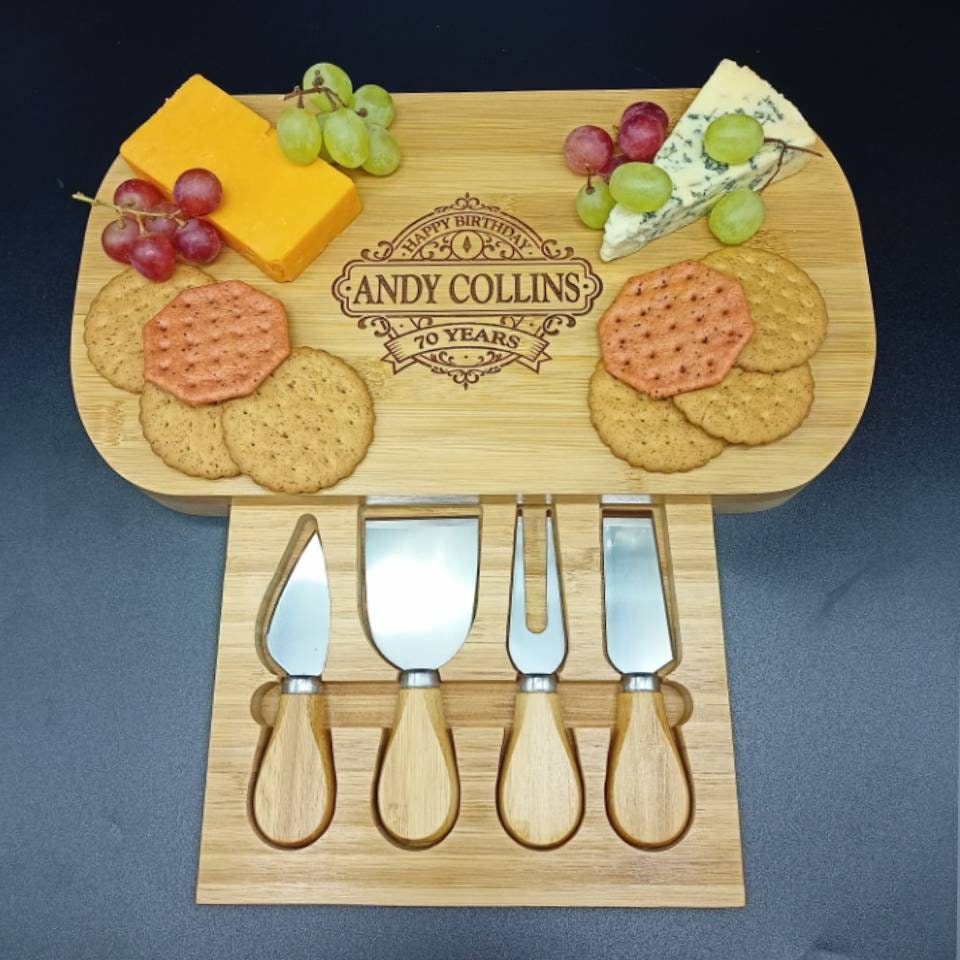 70th Birthday Gifts - Personalised Charcuterie Bamboo Cheese Board - 70th Birthday Gifts For Men - 70th Birthday Gifts For Women