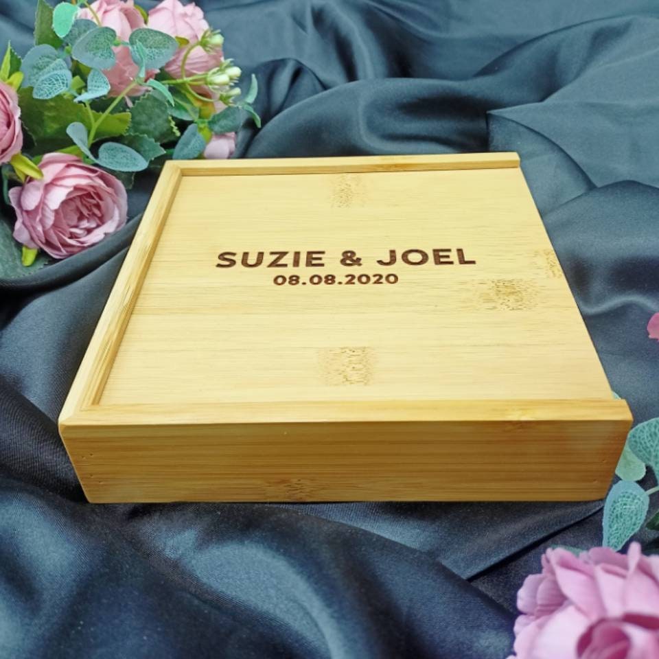 Personalised Bamboo Wooden USB Box - Store Your Special Memories In This USB Presentation Box Also Holds 6X4 Photo Prints - Wedding Gift