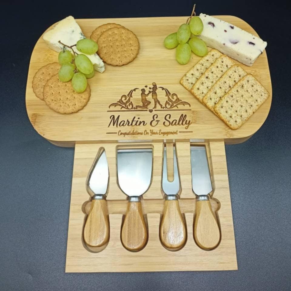 Engagement Gifts - Cheese Board And Accessories - Charcuterie Board Personalized - Engagement Gifts For Couple - Congratulations Gift