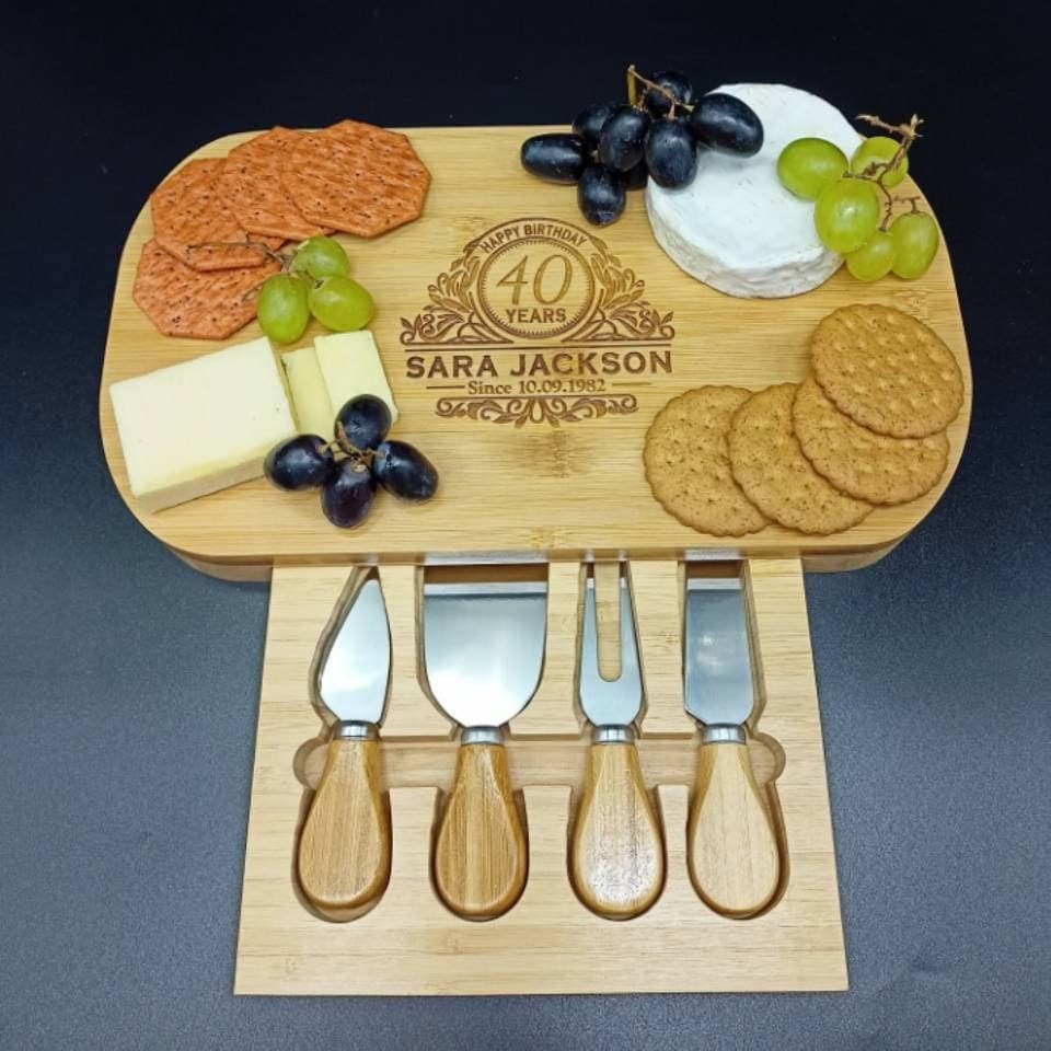 40th Birthday Gifts - Personalised Gift - Eco Friendly Bamboo Charcuterie Cheese Board - 40th Birthday Gift Ideas - Engraved Gift