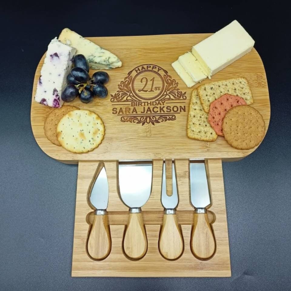 21st Birthday Gift - Personalized Bamboo Charcuterie Board