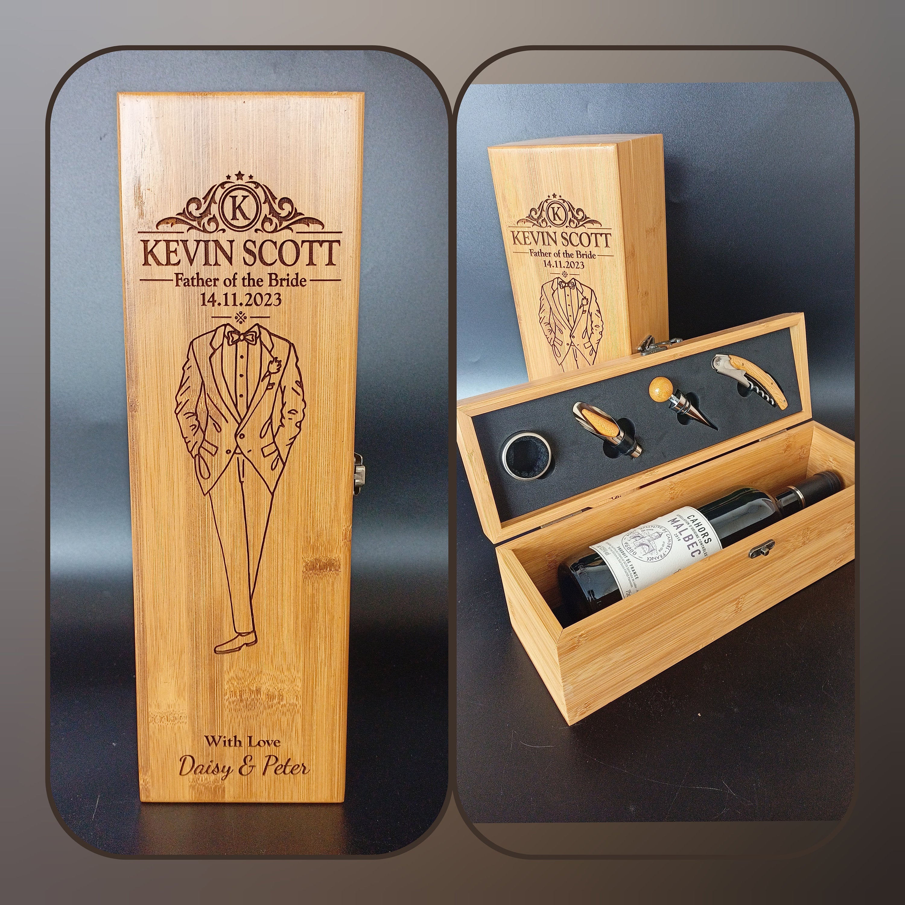 Father Of The Bride Gift - Personalised Bamboo Wine Box With Tools - Father Of Bride Gift From Daughter - Father Of Bride Gift From Groom