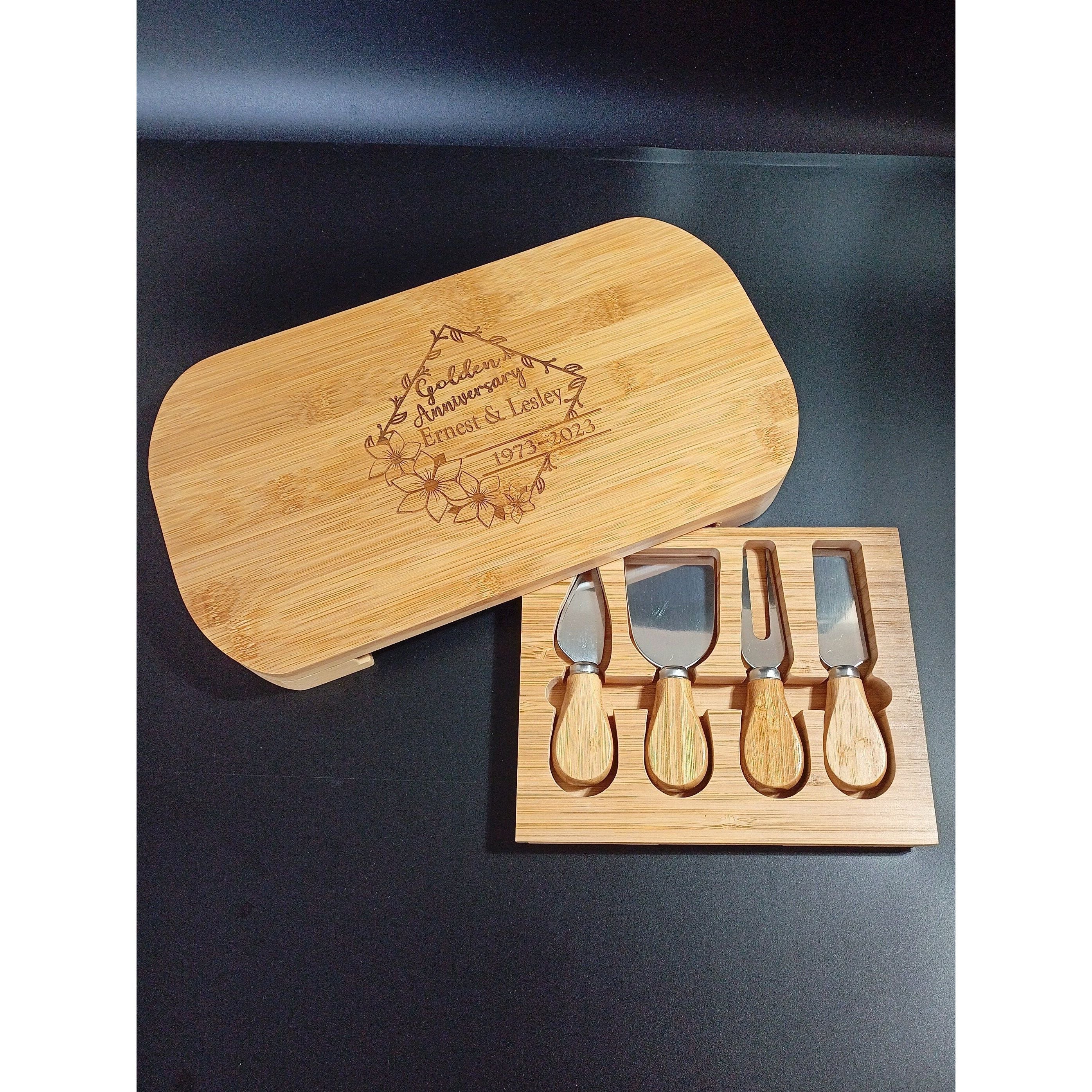 50th Anniversary Gift - Personalized Golden Cheese Board for Parents