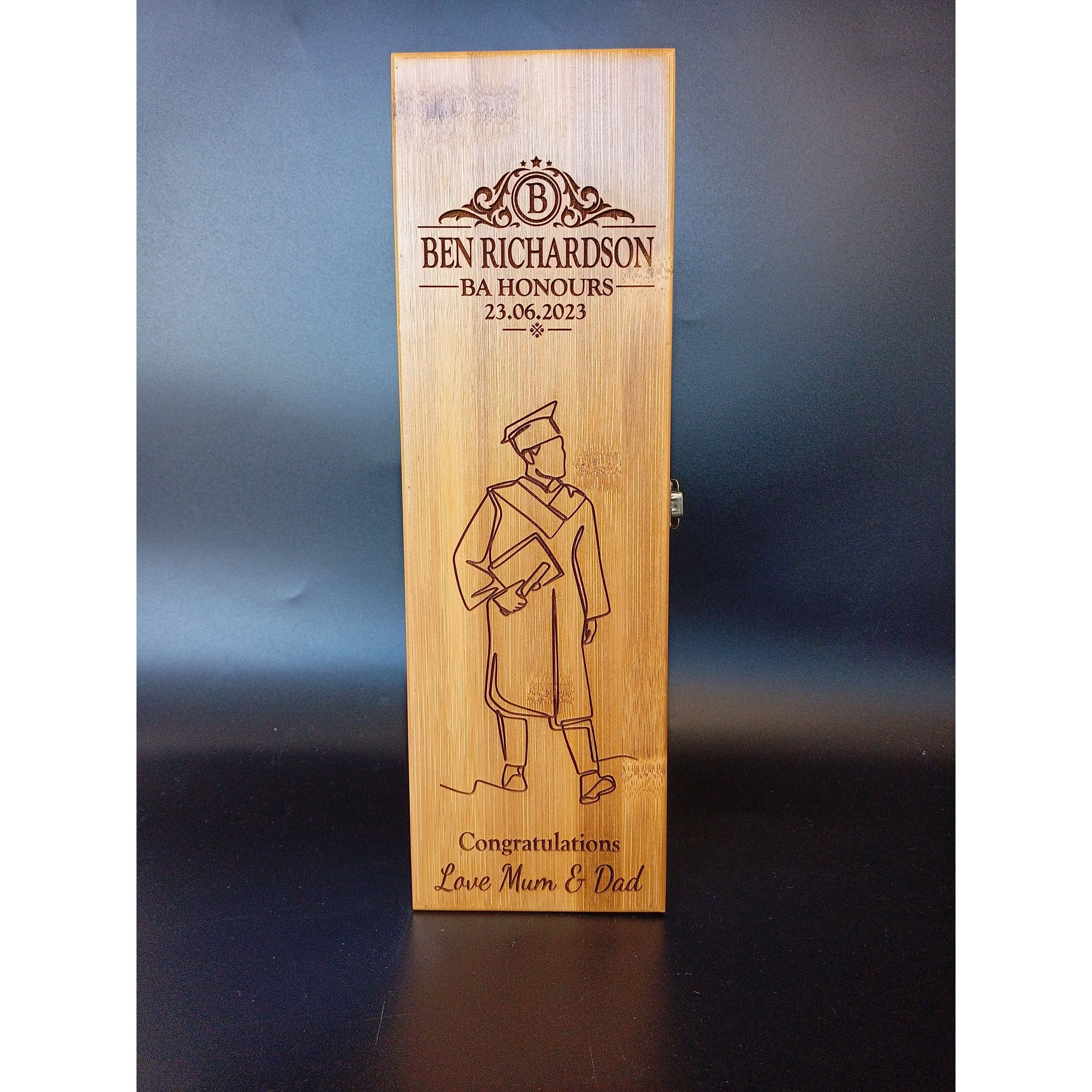 Graduation Gifts - Personalised Bamboo Wine Box - The Perfect Graduation Gift For Him - Congratulations gift - Class Of 2023