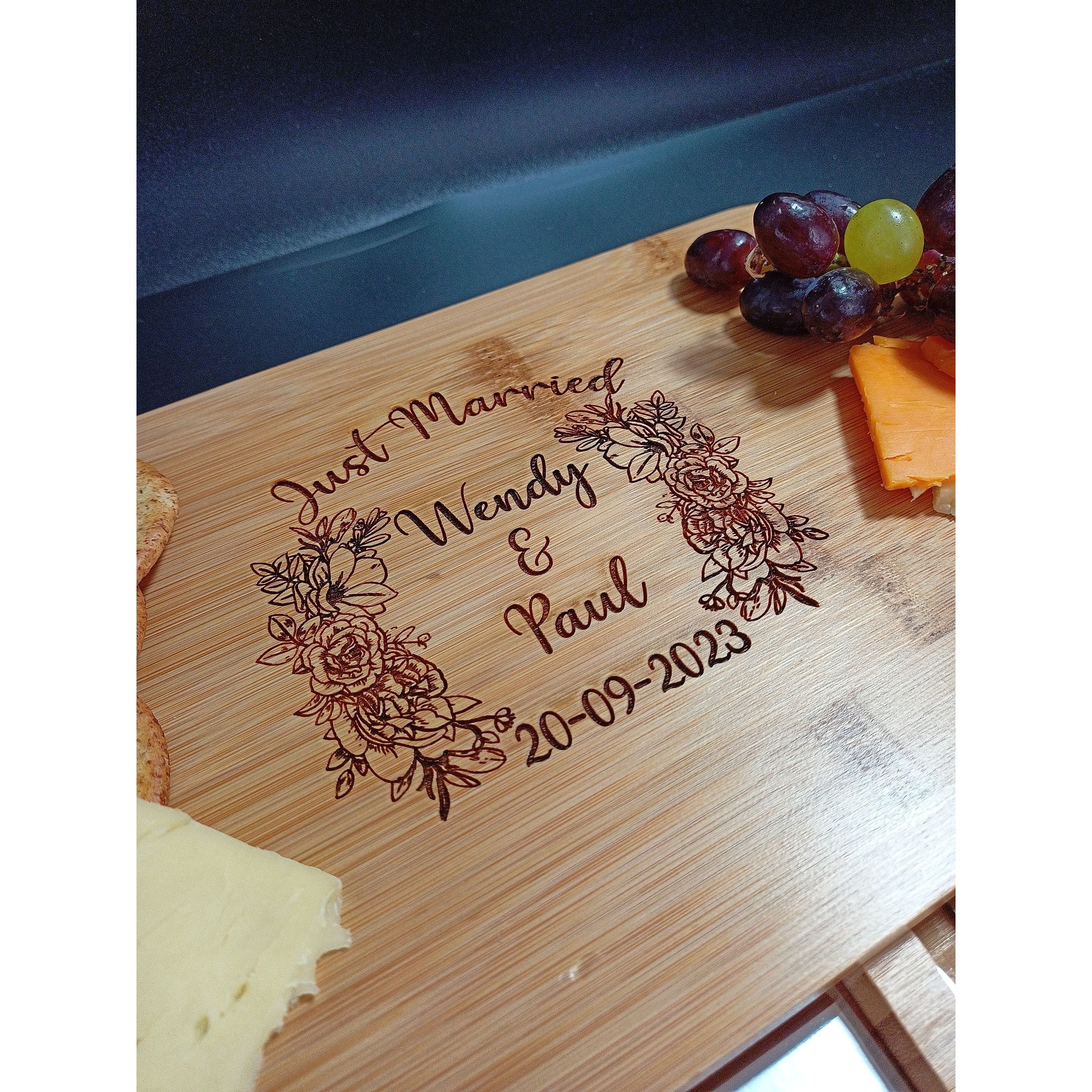Just Married Wedding Gift - Custom Cheese Board Makes The Perfect Personalised wedding gift For The Special Couple - Mr & Mrs Wedding Gift