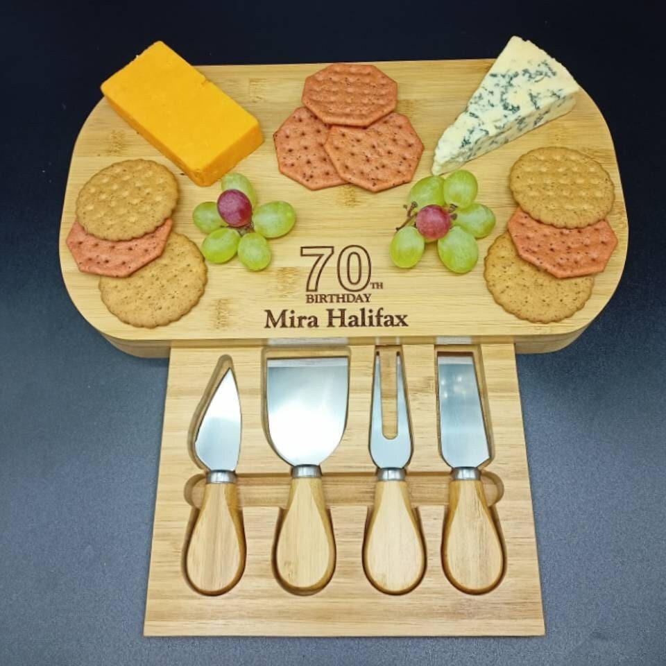 70th Birthday Gifts - Personalised Charcuterie Bamboo Cheese Board - 70th Birthday Gifts For Men - 70th Birthday Gifts For Women