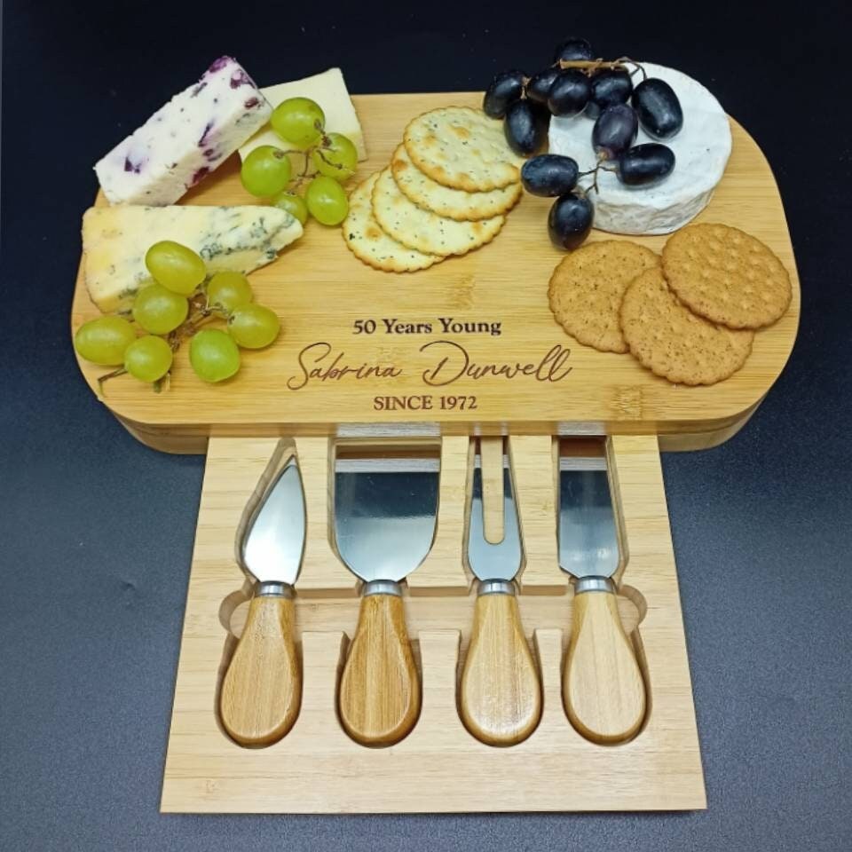 50th Birthday Gifts - Personalised Gift - Eco Friendly Bamboo Charcuterie Cheese Board - 50th Birthday Gift Ideas - Engraved Gift