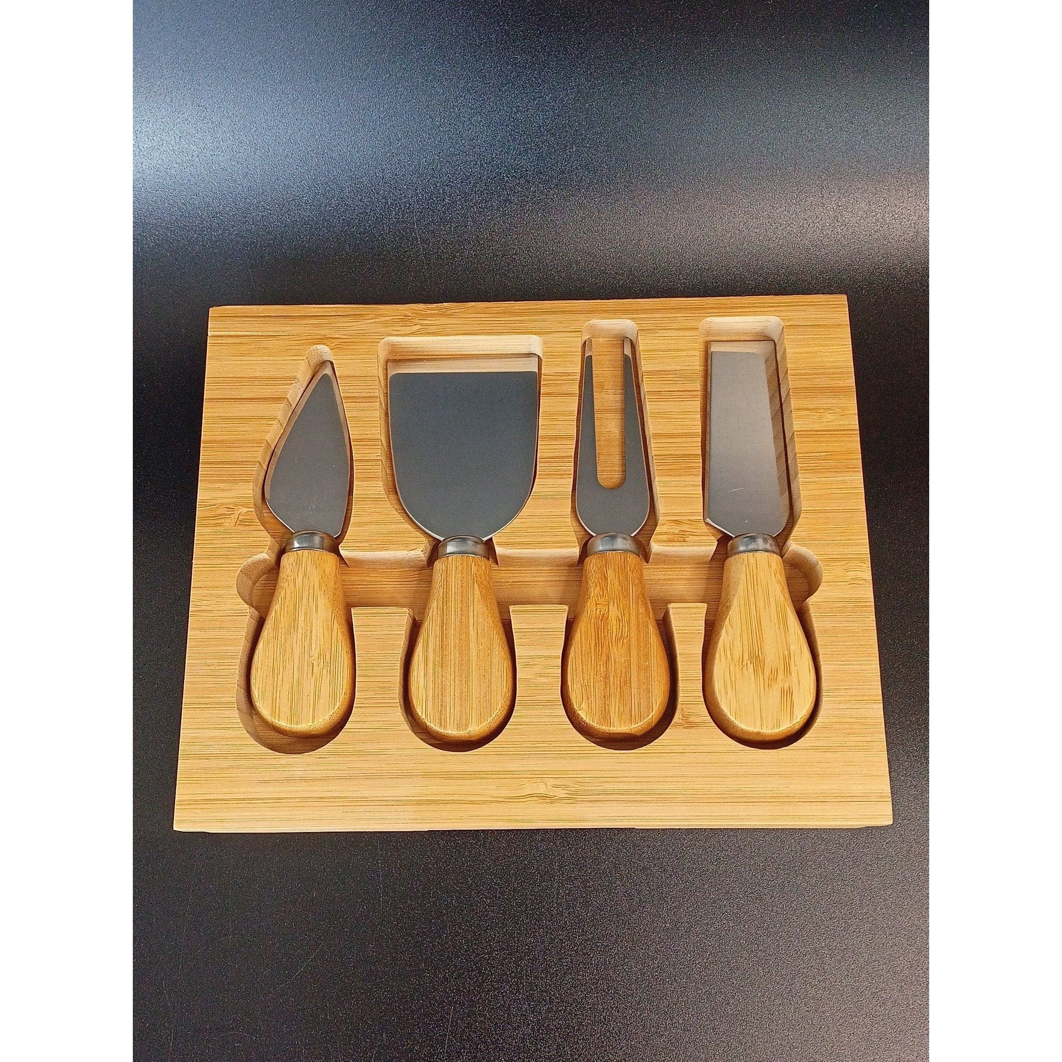 4-Piece Cheese Tool Set - Stainless Steel with Bamboo Handles in Display Tray