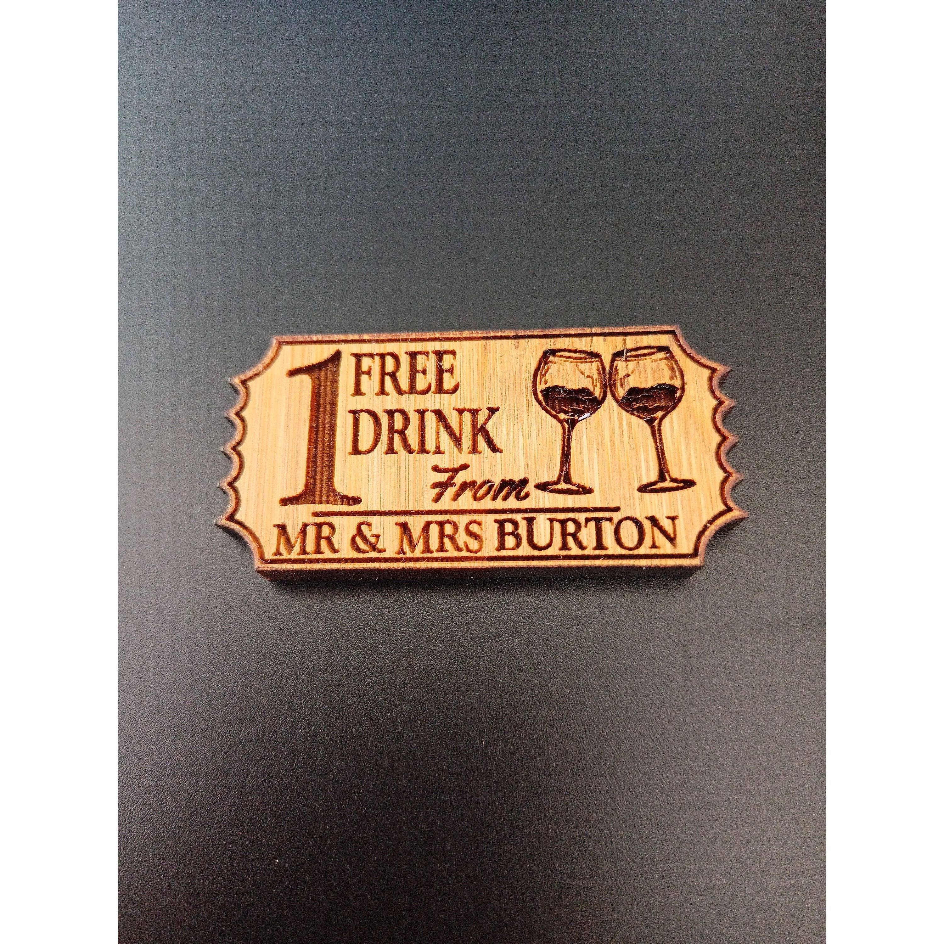 Wedding Favours For Guests In Bulk - Personalised Free Drink Token For Your Wedding Guests Made From Premium Bamboo Wood - Table Favours