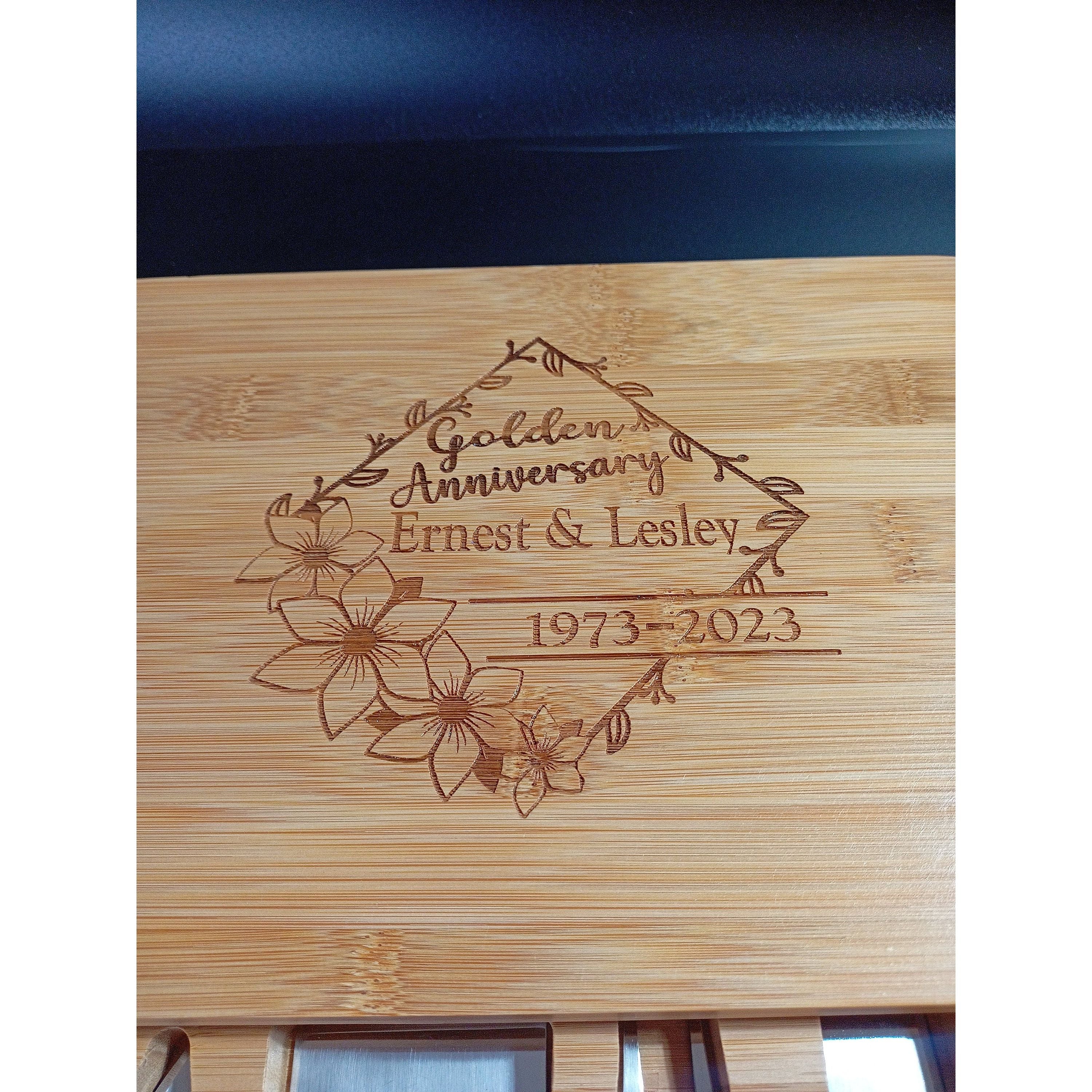 50th Anniversary Gift - Personalized Golden Cheese Board for Parents