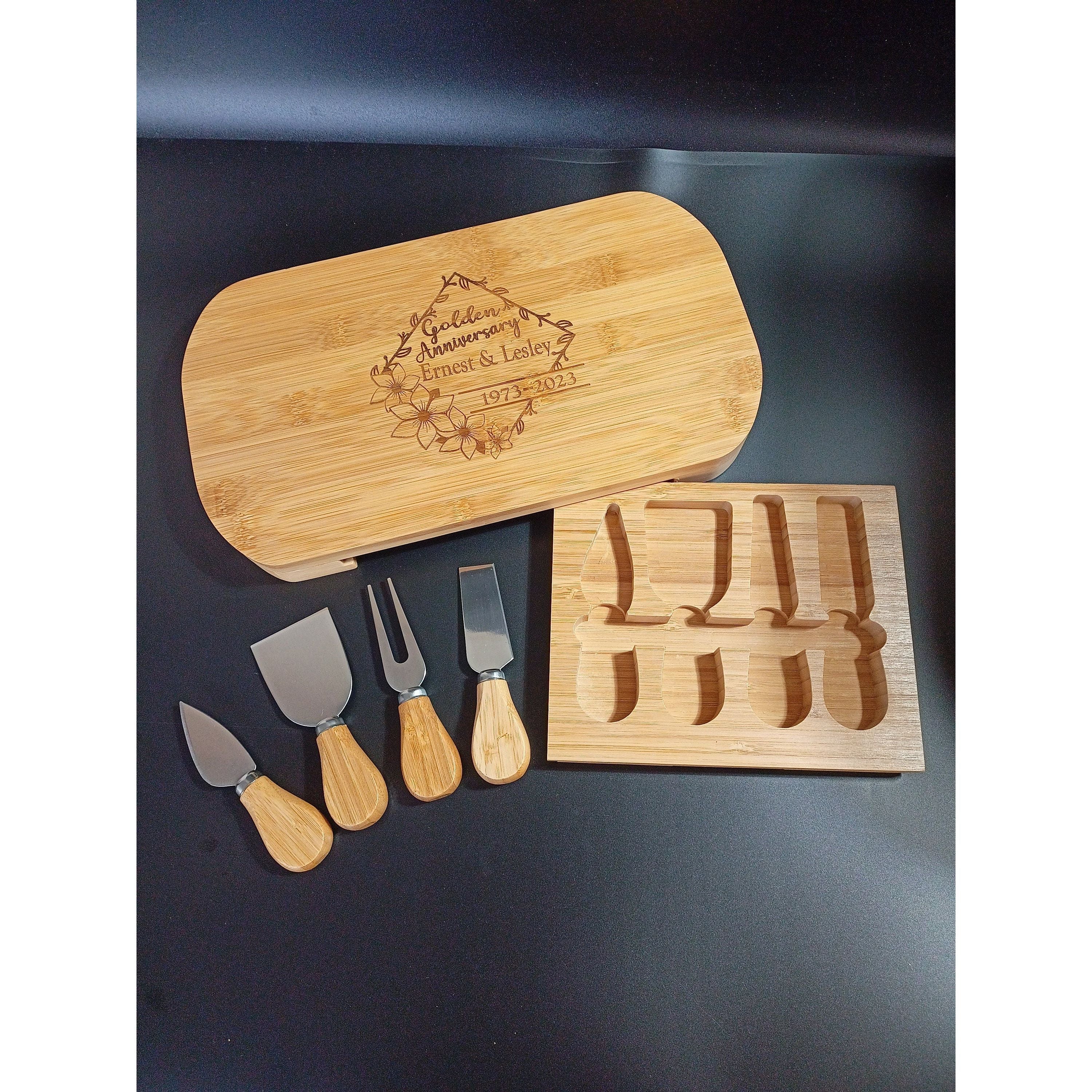 50th Anniversary Gift - Personalized Golden Cheese Board for Parents