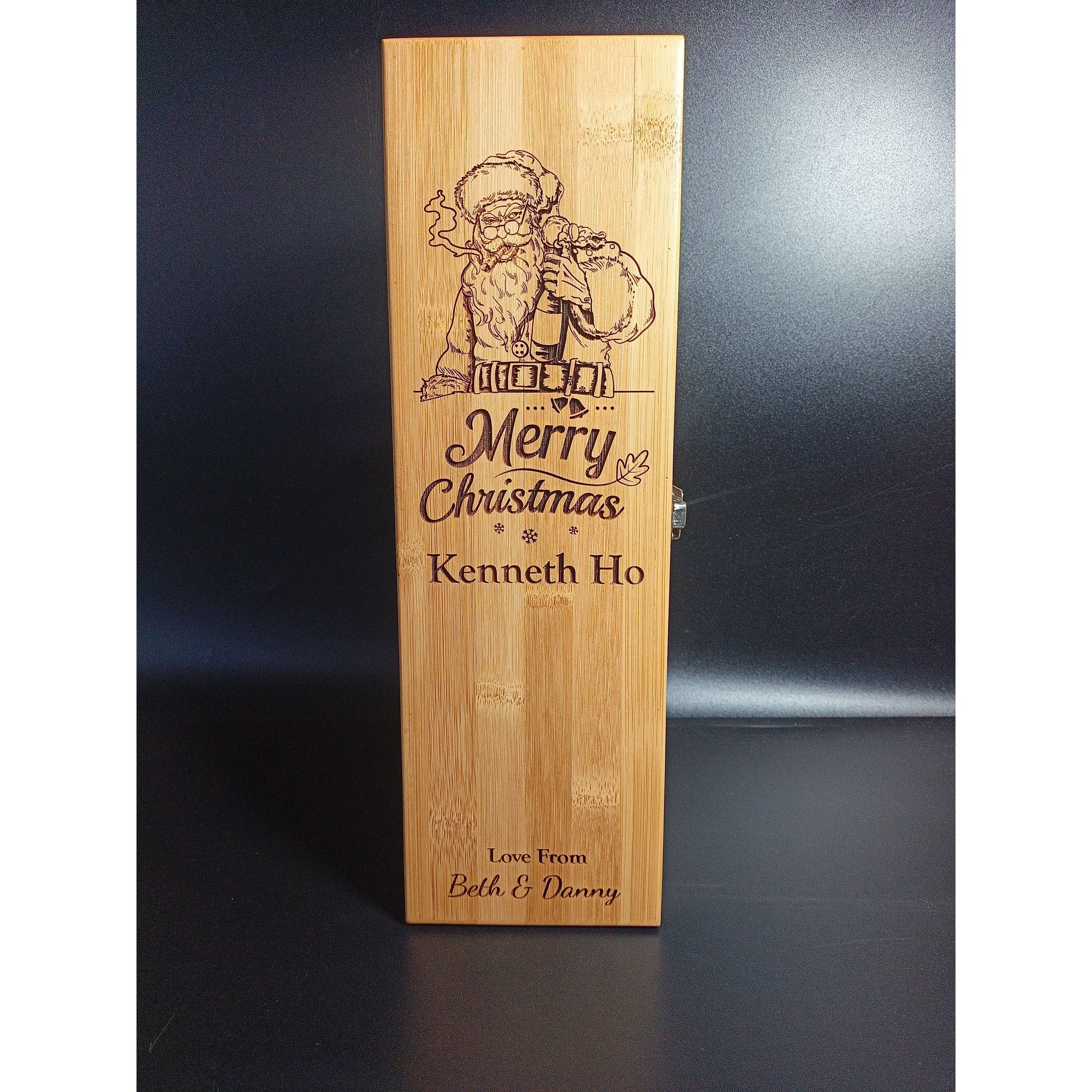 Personalized Christmas Gift - Bamboo Wine Box with Bad Santa Design