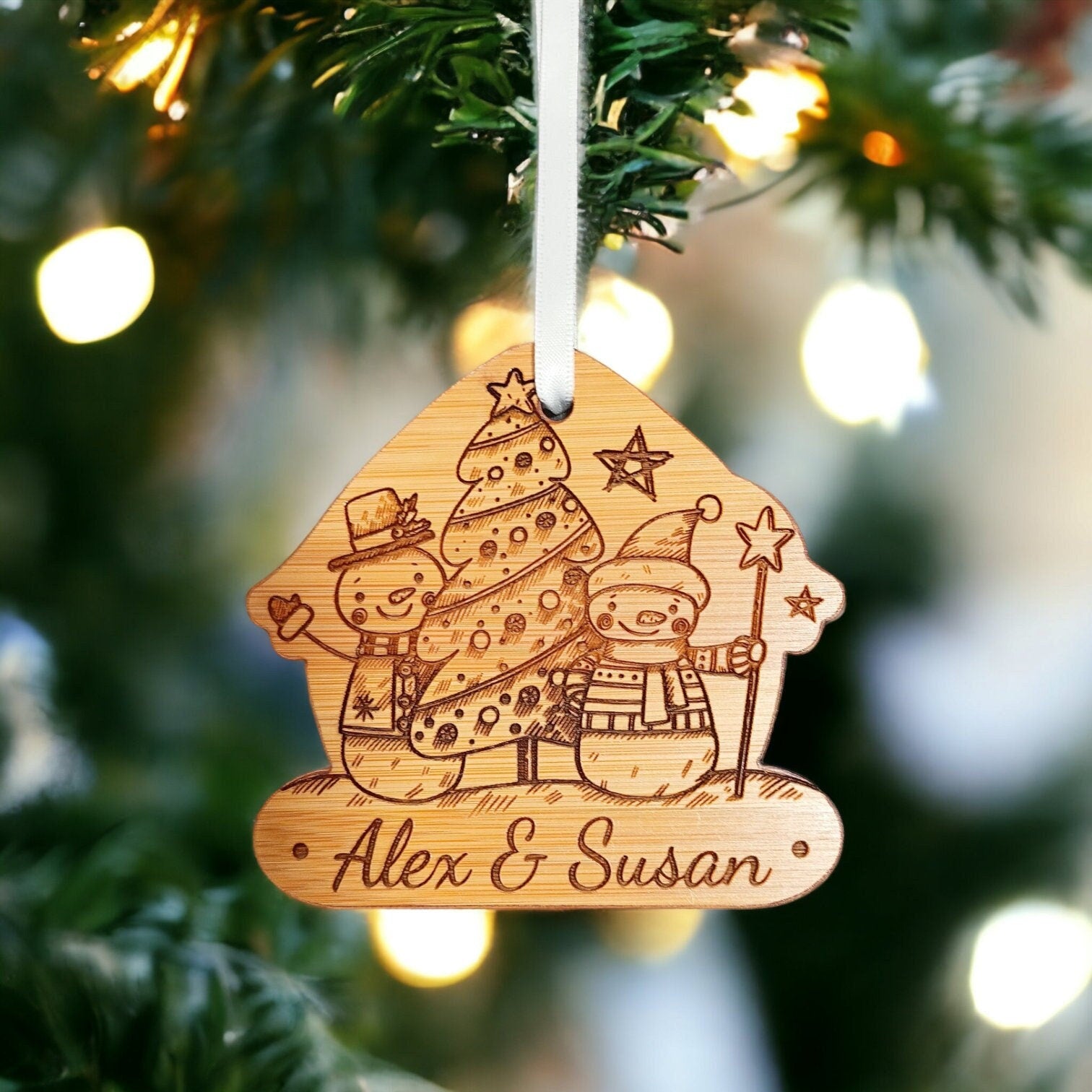 Personalised Christmas Bauble Made From Bamboo - Personalised Christmas Decoration - Couple Bauble - Family Christmas Gift