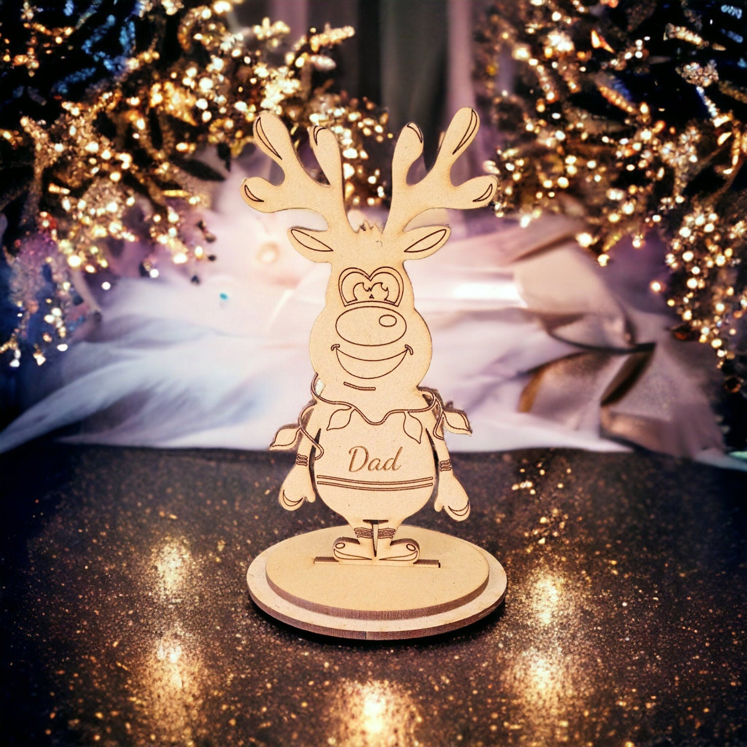 Personalised Christmas Decoration Decor - Stand-up Personalised Reindeer Table Place Names -