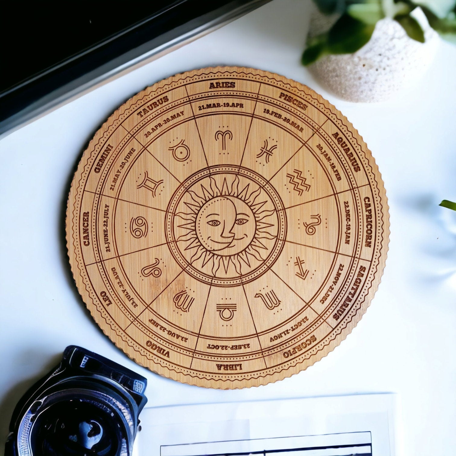 Astrology Wheel Gift Crafted From Bamboo - Eco Friendly Gift Available In Various Sizes - Zodiac Sign Gift - Astrology Calendar