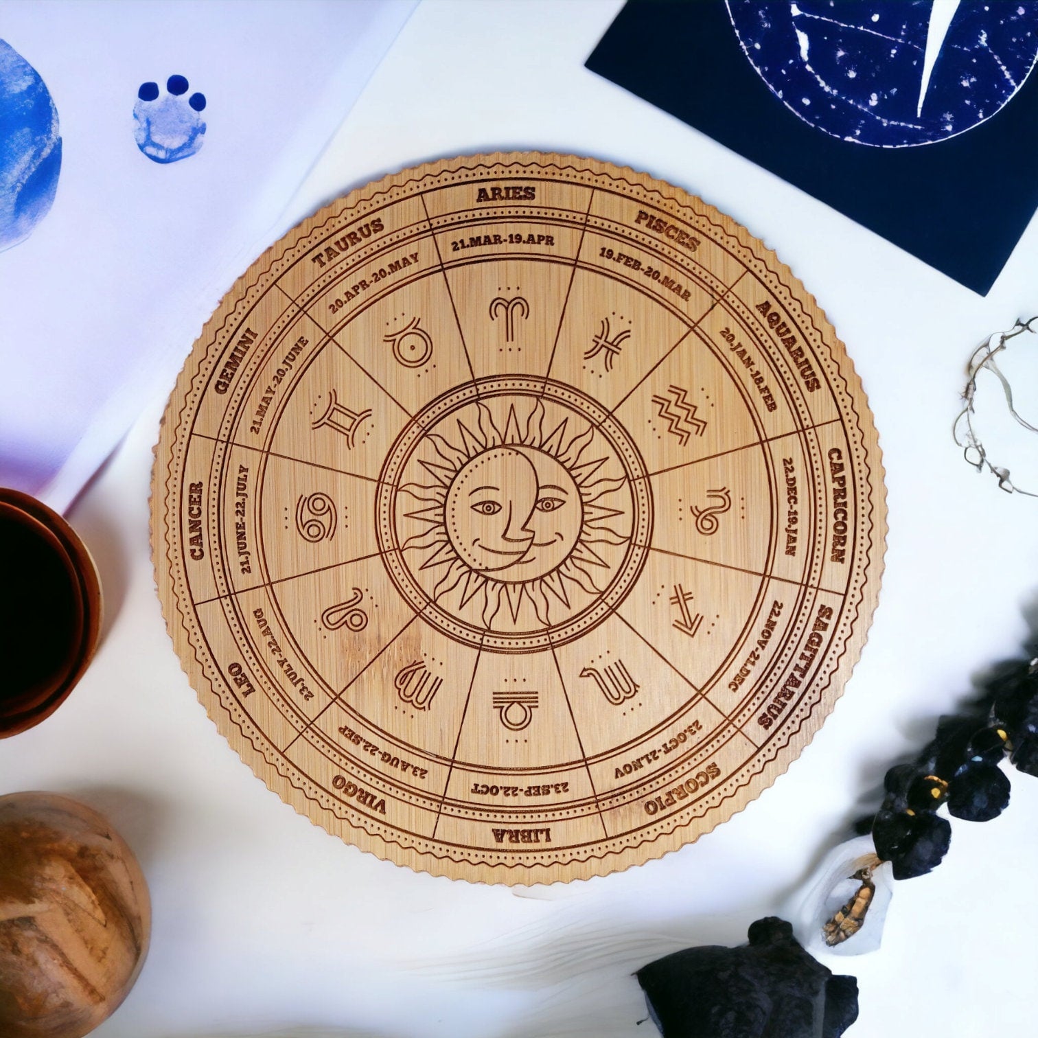 Astrology Wheel Gift Crafted From Bamboo - Eco Friendly Gift Available In Various Sizes - Zodiac Sign Gift - Astrology Calendar