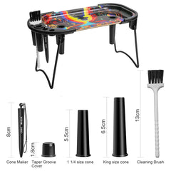 Foldable Metal Rolling Tray & Cone Loader Set - Includes Pre Roll Tool, King Size & 1 1/4 Size Funnels, Brush, and Storage - Perfect Smoking Gift