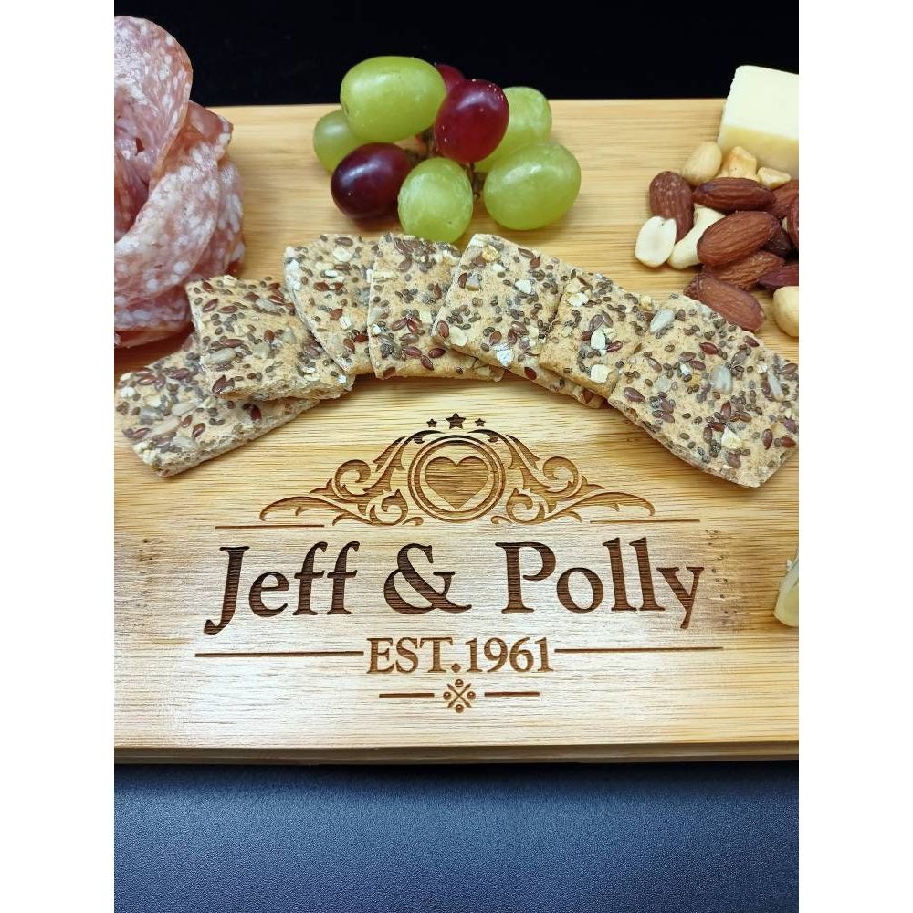 Personalised Cheese Board And Accessories . Wedding Established. Custom Cheeseboard. Wedding Anniversary Gift For Couples. Wedding Gifts.