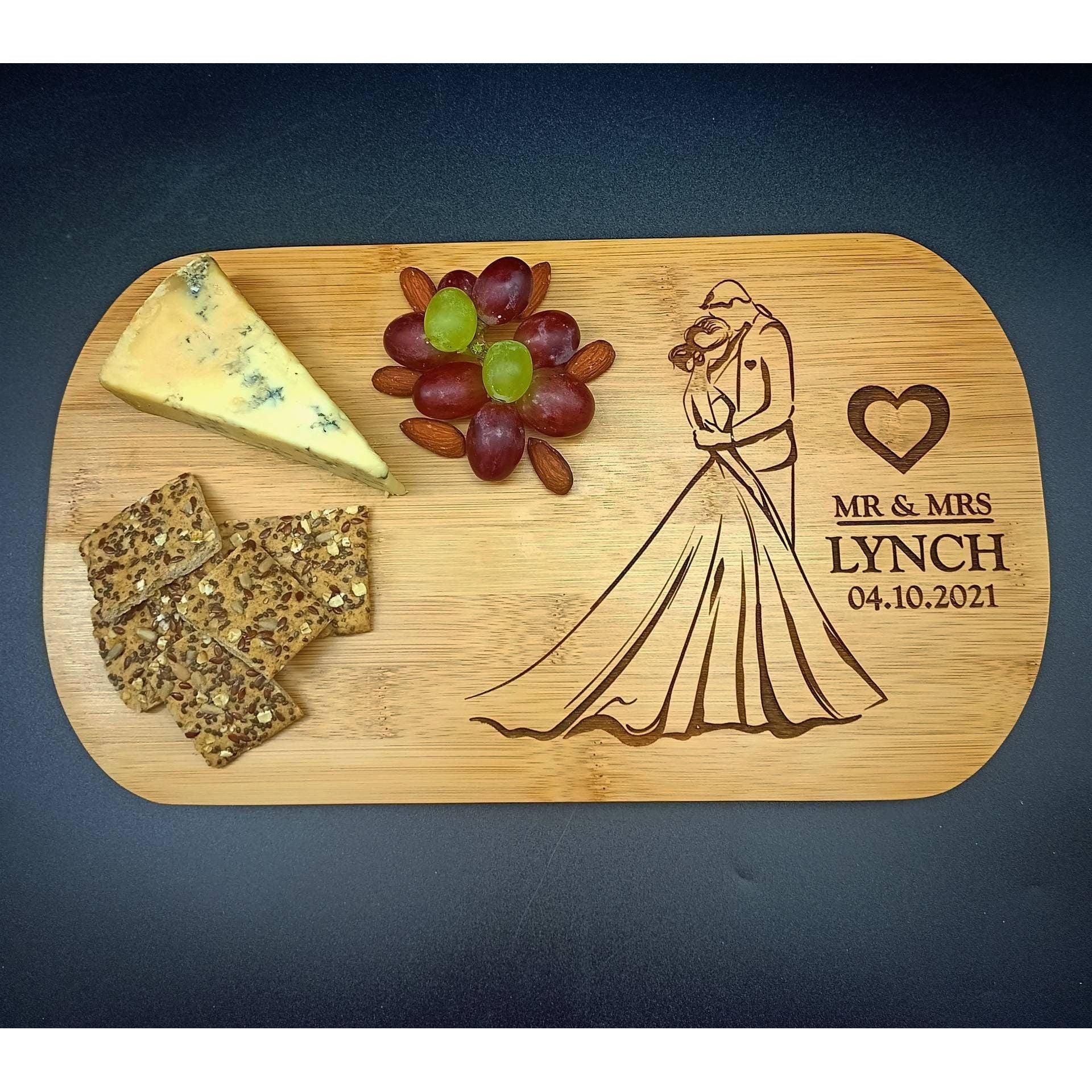 Personalised Cheese Board And Accessories . Wedding Established. Custom Cheeseboard. Wedding Anniversary Gift For Couples. Wedding Gifts.