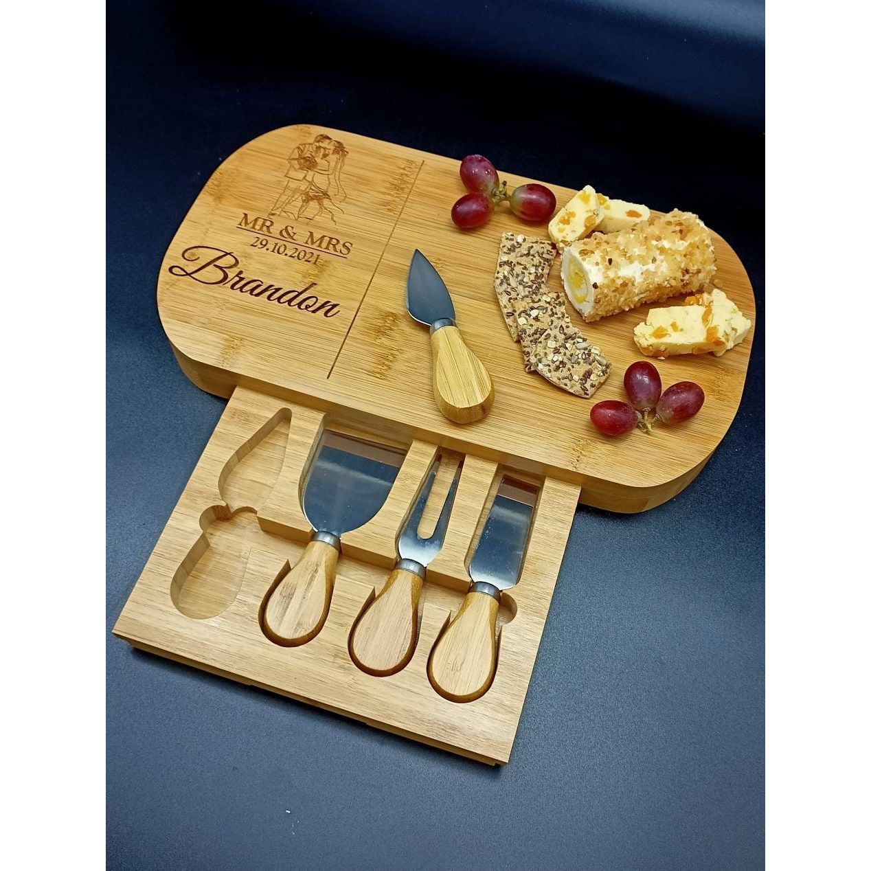 Personalised Cheese Board And Accessories . Wedding Established. Custom Cheeseboard. Wedding Anniversary Gift For Couples. Wedding Gifts.