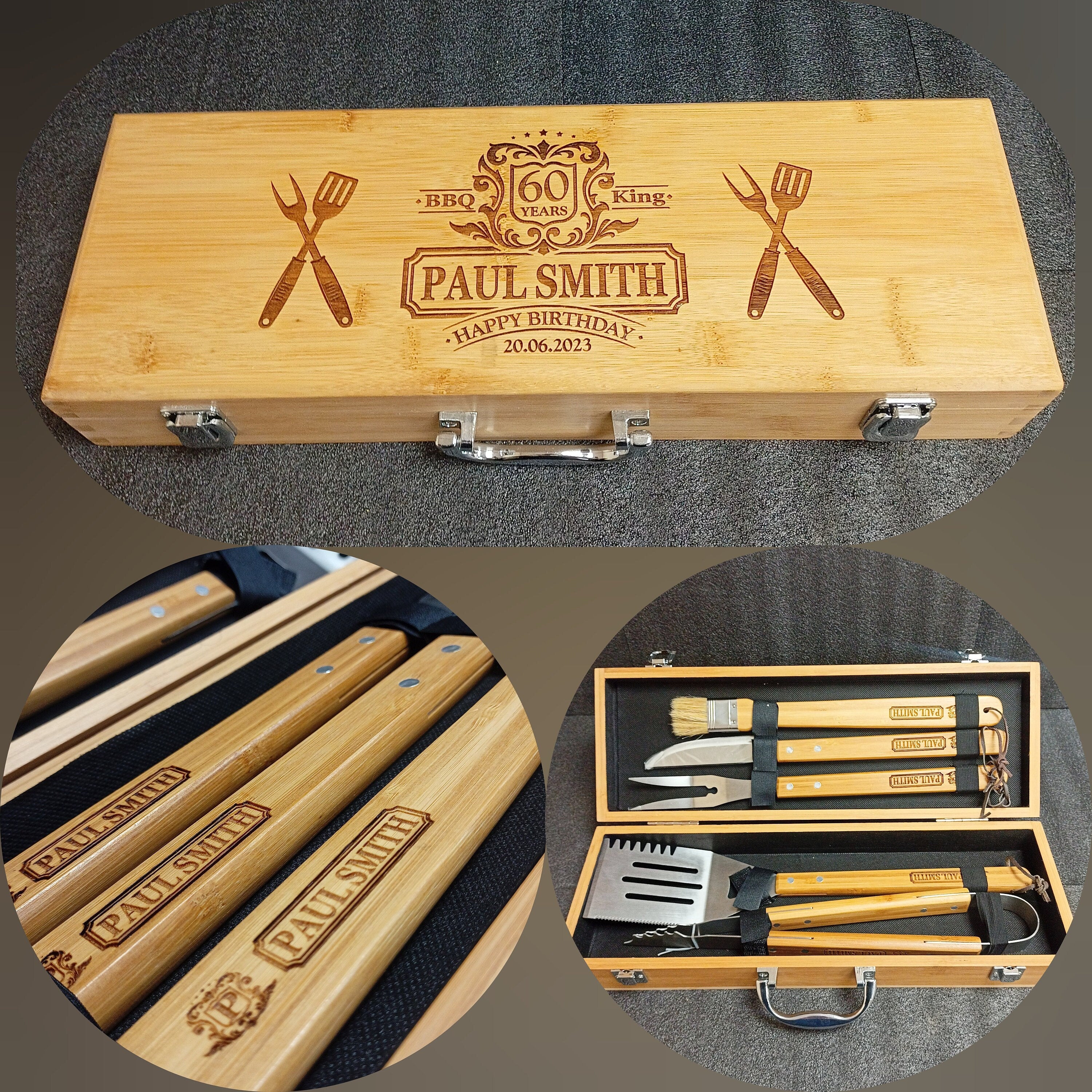 60TH Birthday Gift For Him - Personalised BBQ Set Ideal Boyfriend Gift - The Ultimate 60th Birthday Gift For Him - Happy Birthday Gift
