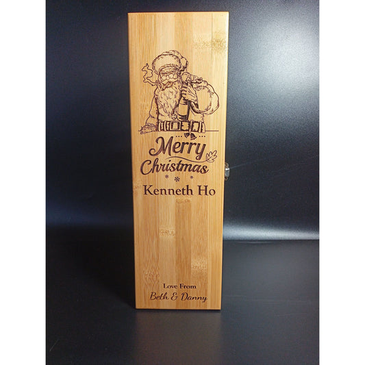 Personalised Christmas Gift - Personalised Bamboo Wine Box With A Bad Santa Design - Perfect Cheeky Christmas Gift For Him Or Gift For Her