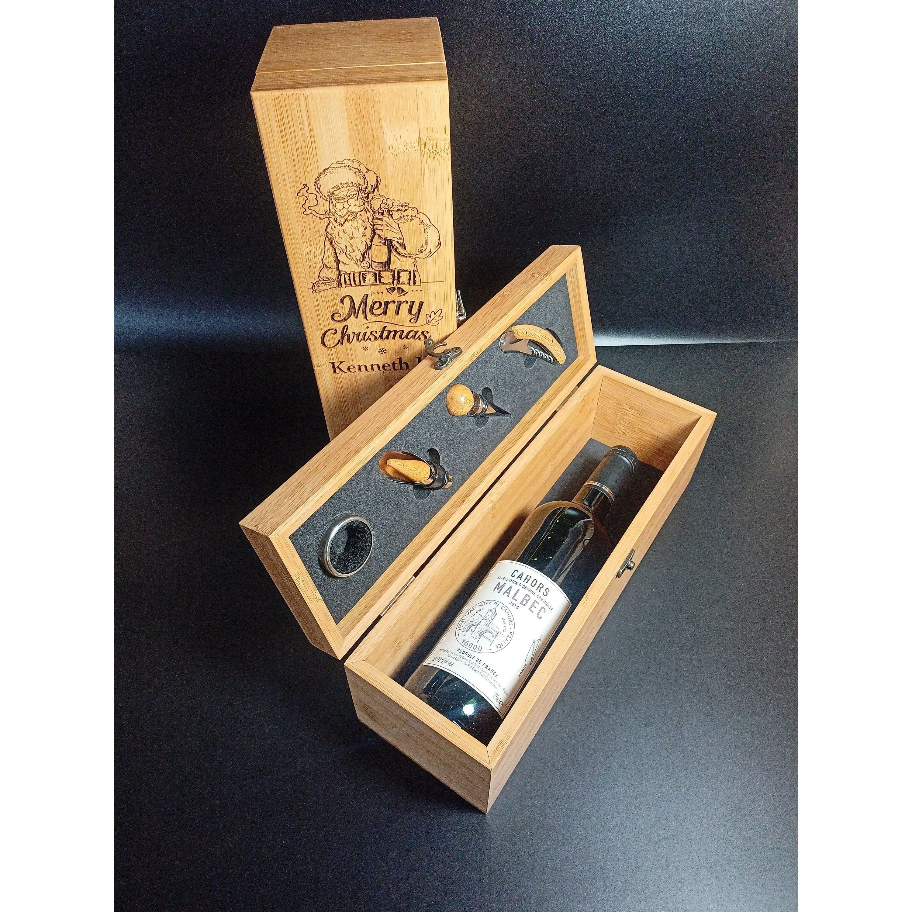 Personalised Christmas Gift - Personalised Bamboo Wine Box With A Bad Santa Design - Perfect Cheeky Christmas Gift For Him Or Gift For Her