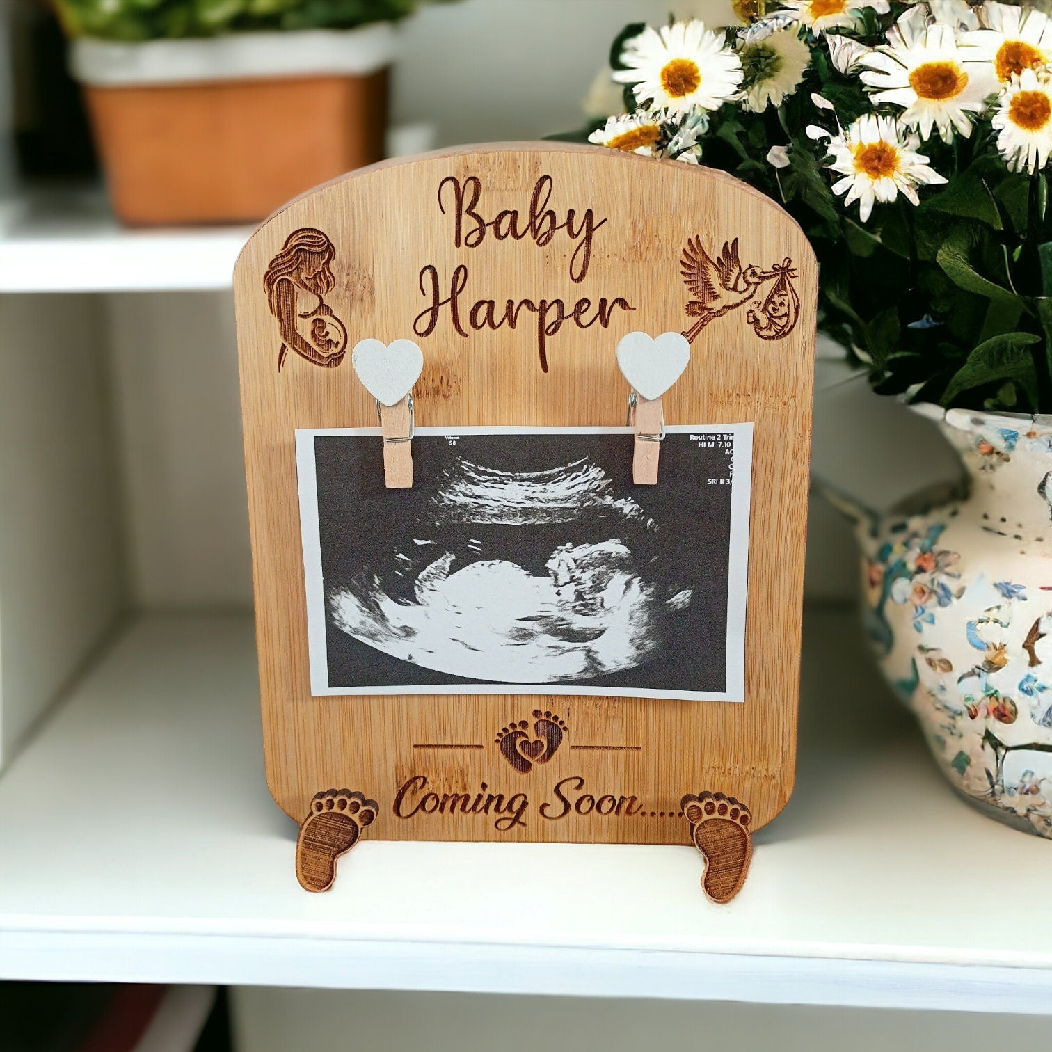 Personalised Pregnancy Announcement Baby Reveal Sign & Baby Scan Frame - Cherish Your Pregnancy Reveal - Makes The Best Pregnancy Gift!
