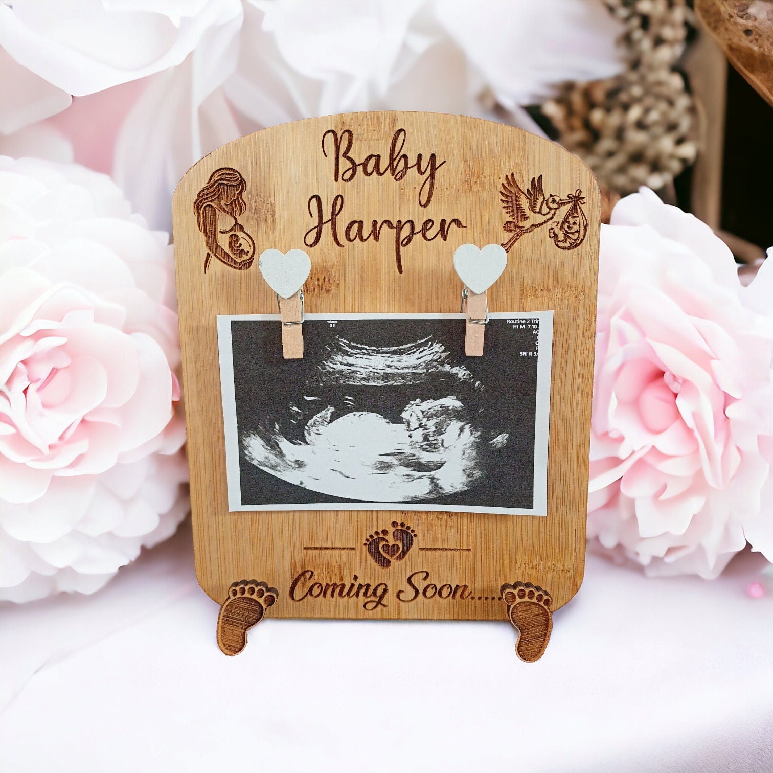 Personalised Pregnancy Announcement Baby Reveal Sign & Baby Scan Frame - Cherish Your Pregnancy Reveal - Makes The Best Pregnancy Gift!