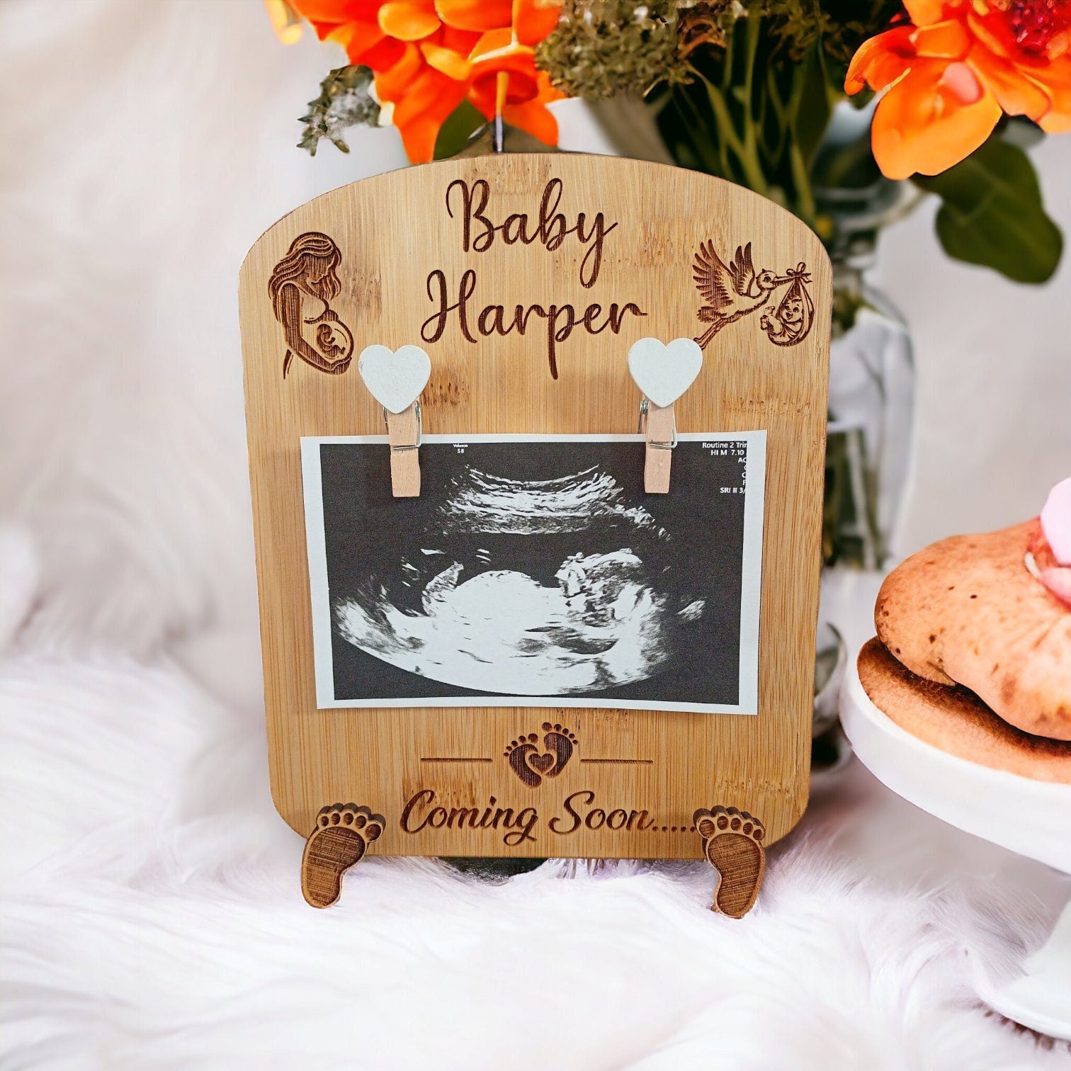 Personalised Pregnancy Announcement Baby Reveal Sign & Baby Scan Frame - Cherish Your Pregnancy Reveal - Makes The Best Pregnancy Gift!