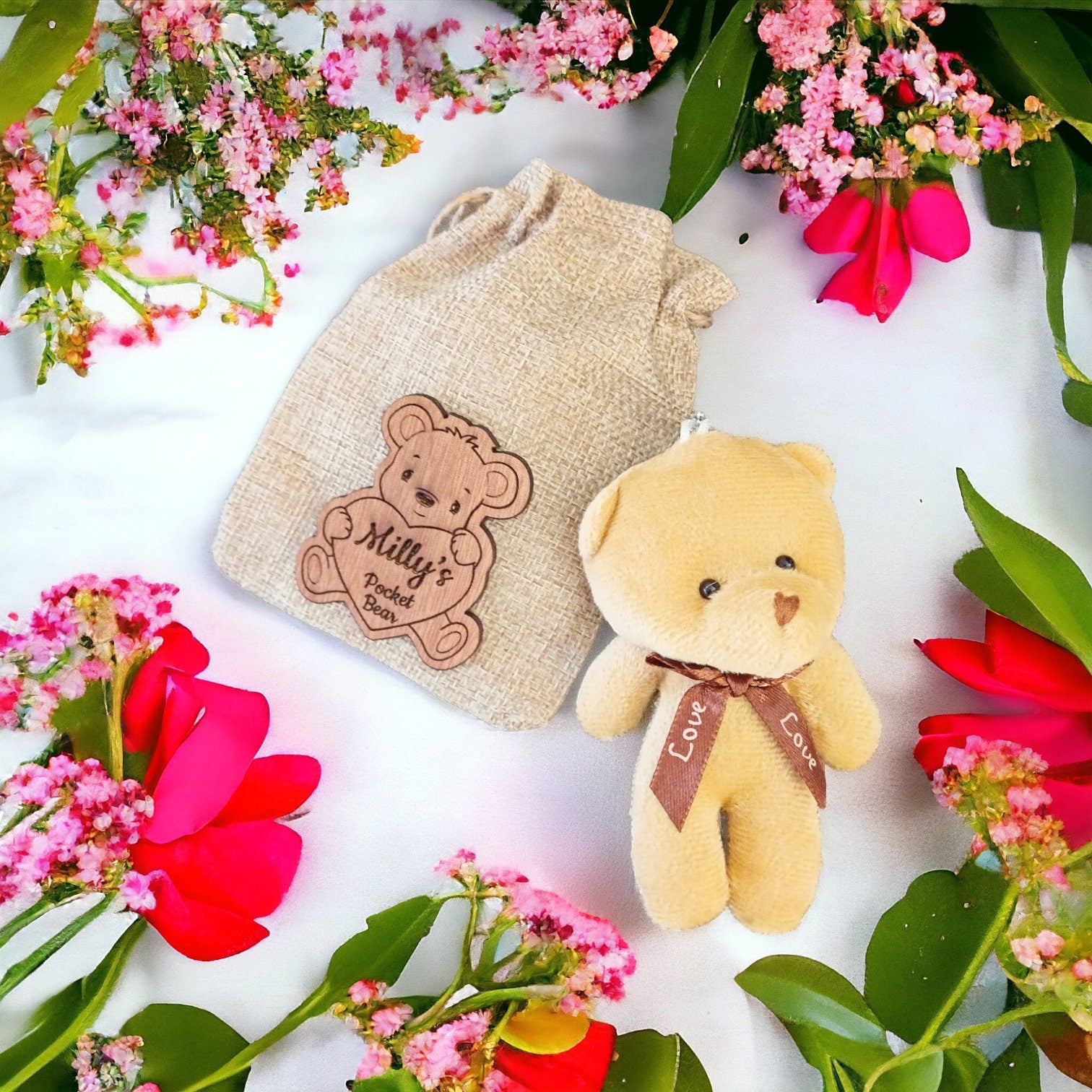 Pocket Bear Hug - Personalised Pocket Bear Hug Friend, Sympathy, Thank You, Good Luck & Bereavement Comfort Gift Under 10 Pounds