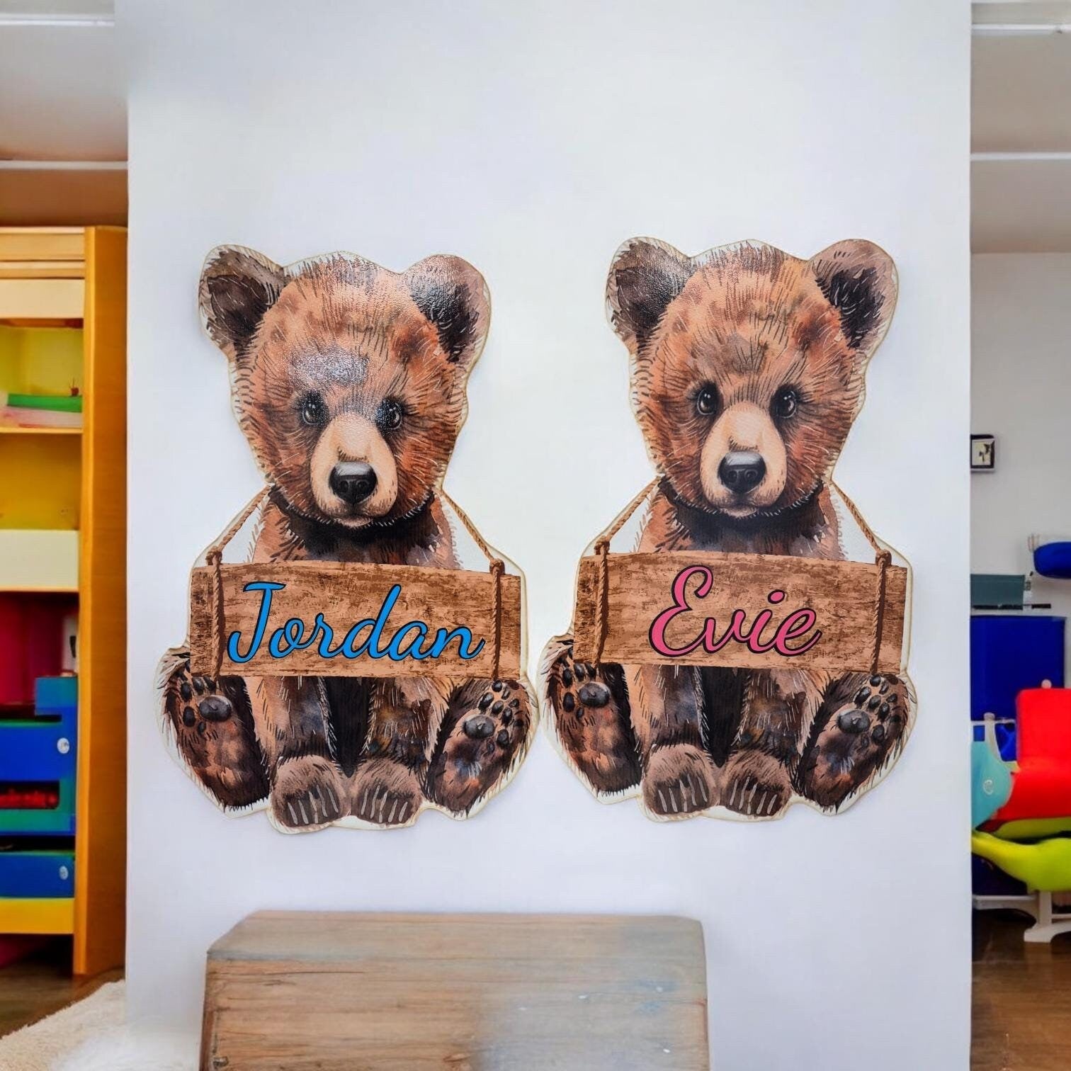 Personalised Nursery Decor - Large Personalised Teddy Bear Wooden Wall Decor - Perfect For Nursery Or Kids Bedroom - Cute Custom Wall Art