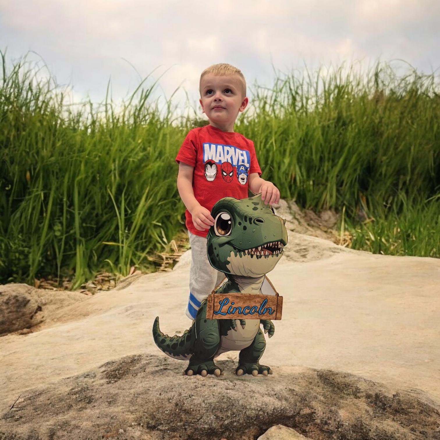 Personalised Dinosaur T-Rex Wall Art - 58cm Kids' Room Decor | Nursery, Playroom, Baby Boy/Girl Bedroom Decor | Cute Dinosaur Wall Art