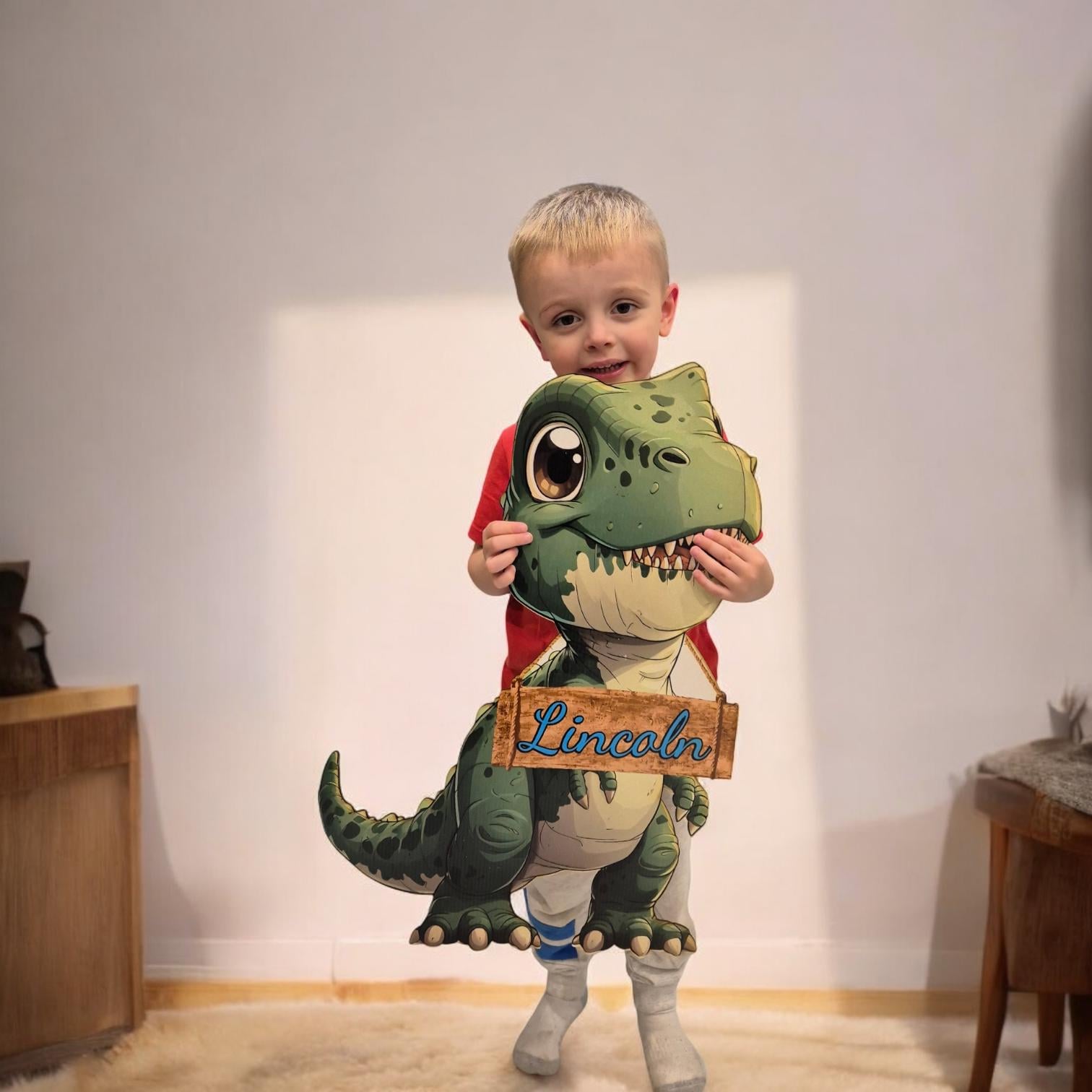 Personalised Dinosaur T-Rex Wall Art - 58cm Kids' Room Decor | Nursery, Playroom, Baby Boy/Girl Bedroom Decor | Cute Dinosaur Wall Art