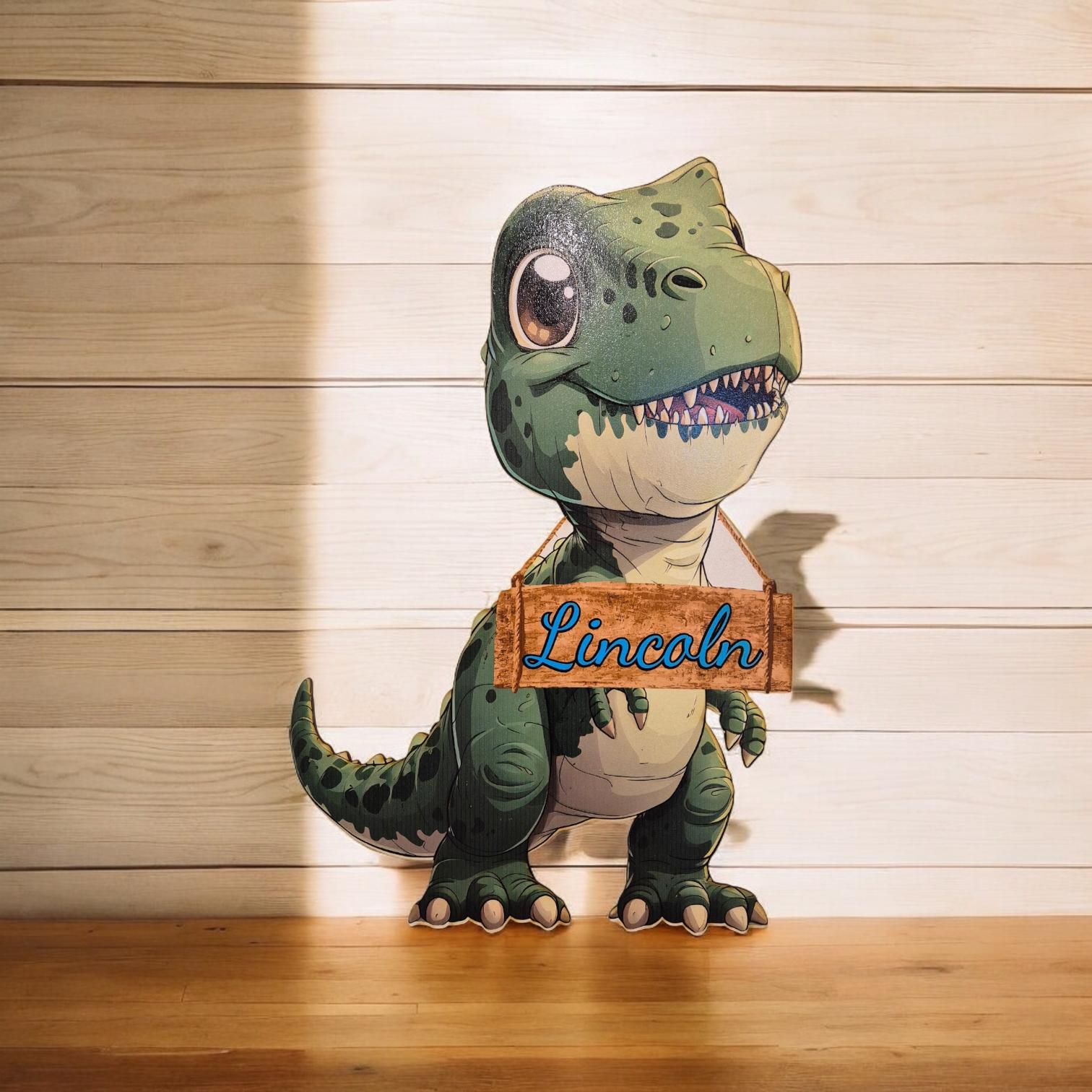 Personalised Dinosaur T-Rex Wall Art - 58cm Kids' Room Decor | Nursery, Playroom, Baby Boy/Girl Bedroom Decor | Cute Dinosaur Wall Art